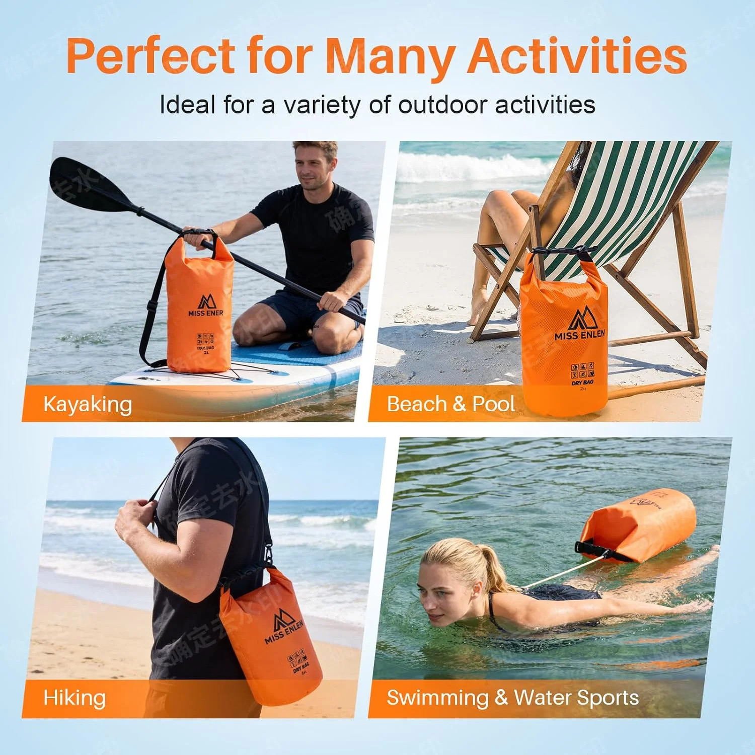 Waterproof Dry Bag 500D PVC Roll Top Dry Sack with 3 Carrying Ways, Lightweight