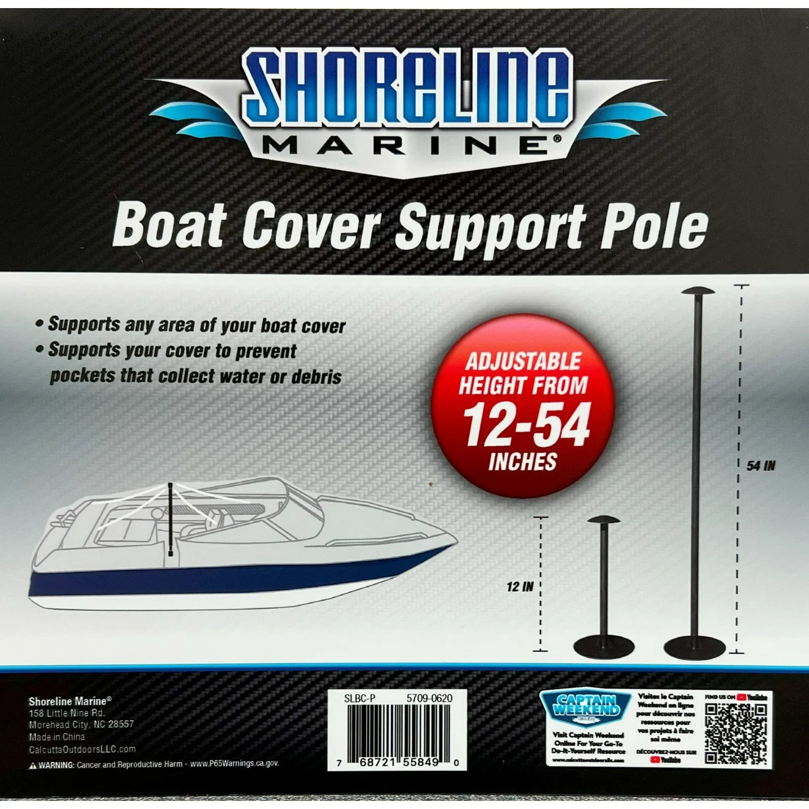 Boat Cover Support Pole，Adjustable 12-54″ Pontoon, Boat Cover Pole, ABS Adjust