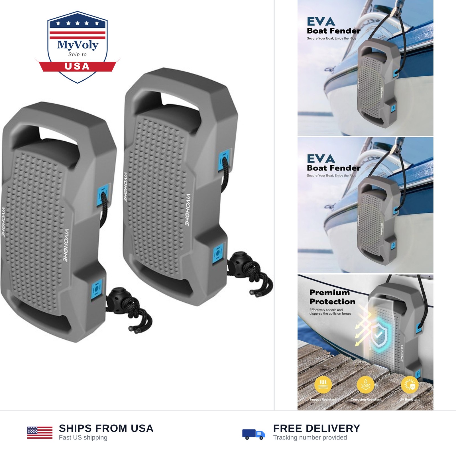 VIVOHOME EVA Boat Fenders for Docking, Boat Bumpers with Nylon Rope, and Fixe…