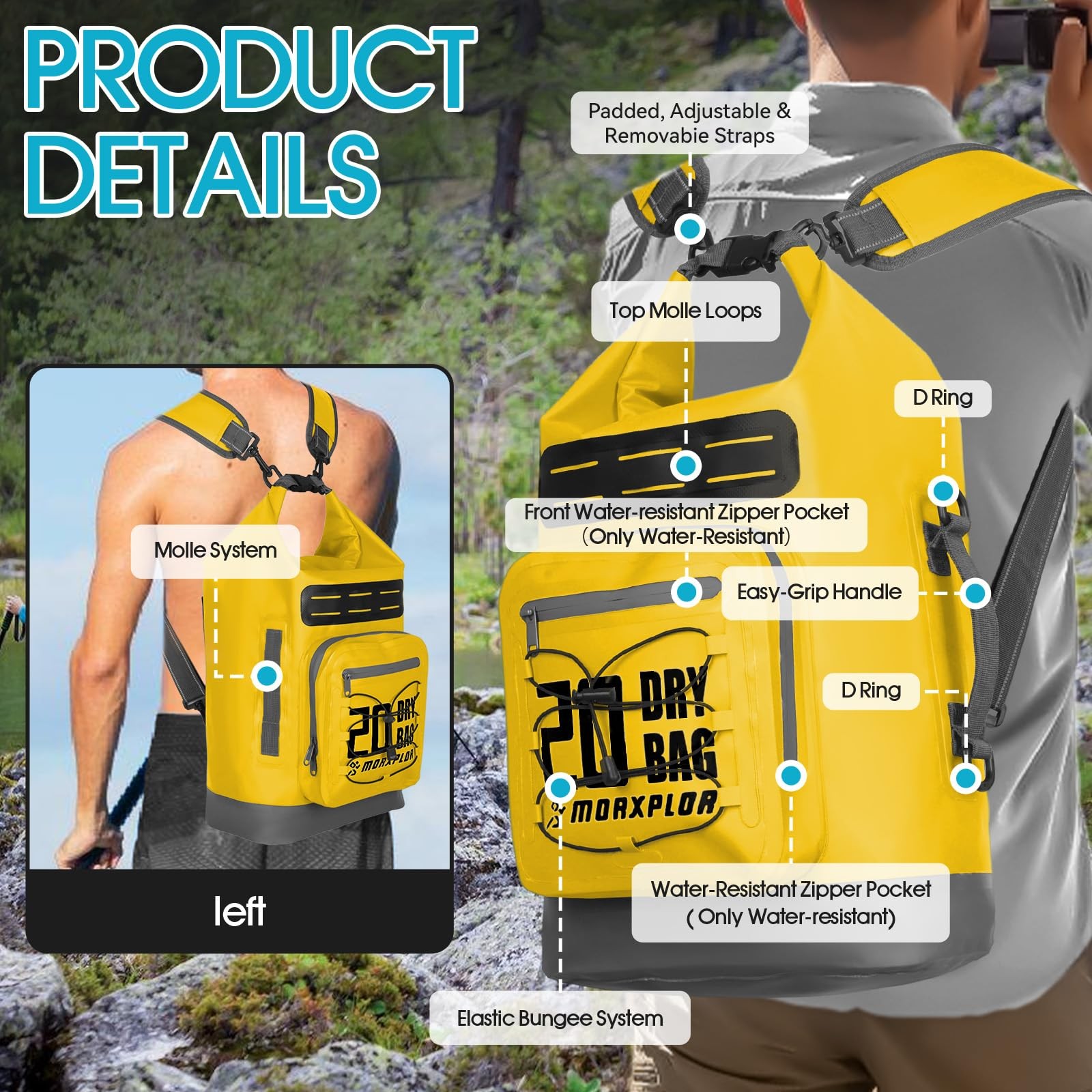 Waterproof Dry Bag Backpack 5L/10L/20L/30L with Phone Case for Kayaking &