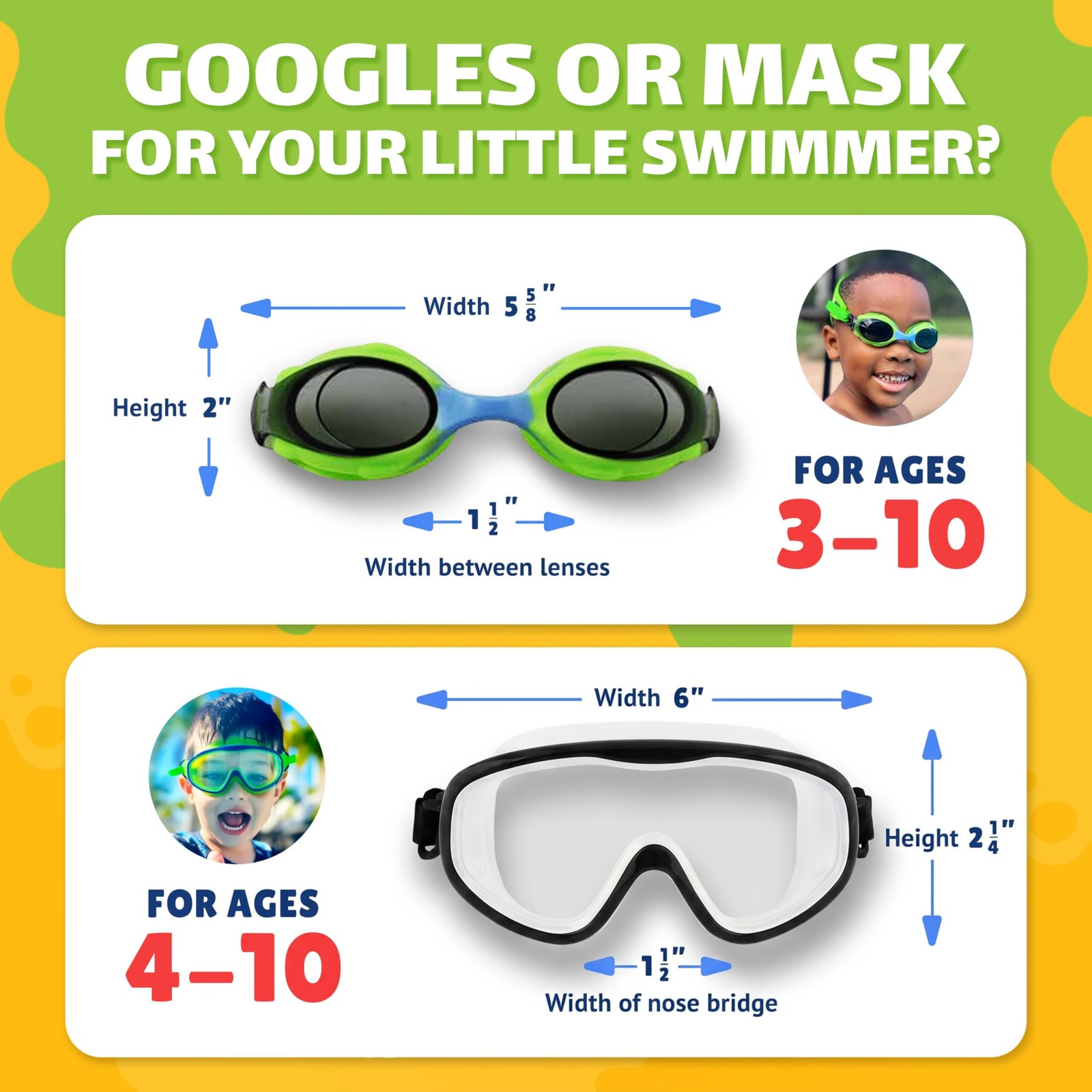 Youth Wide View Anti-Fog Crystal Clear Swim Goggle for under 10 (Ages 4-10) R…
