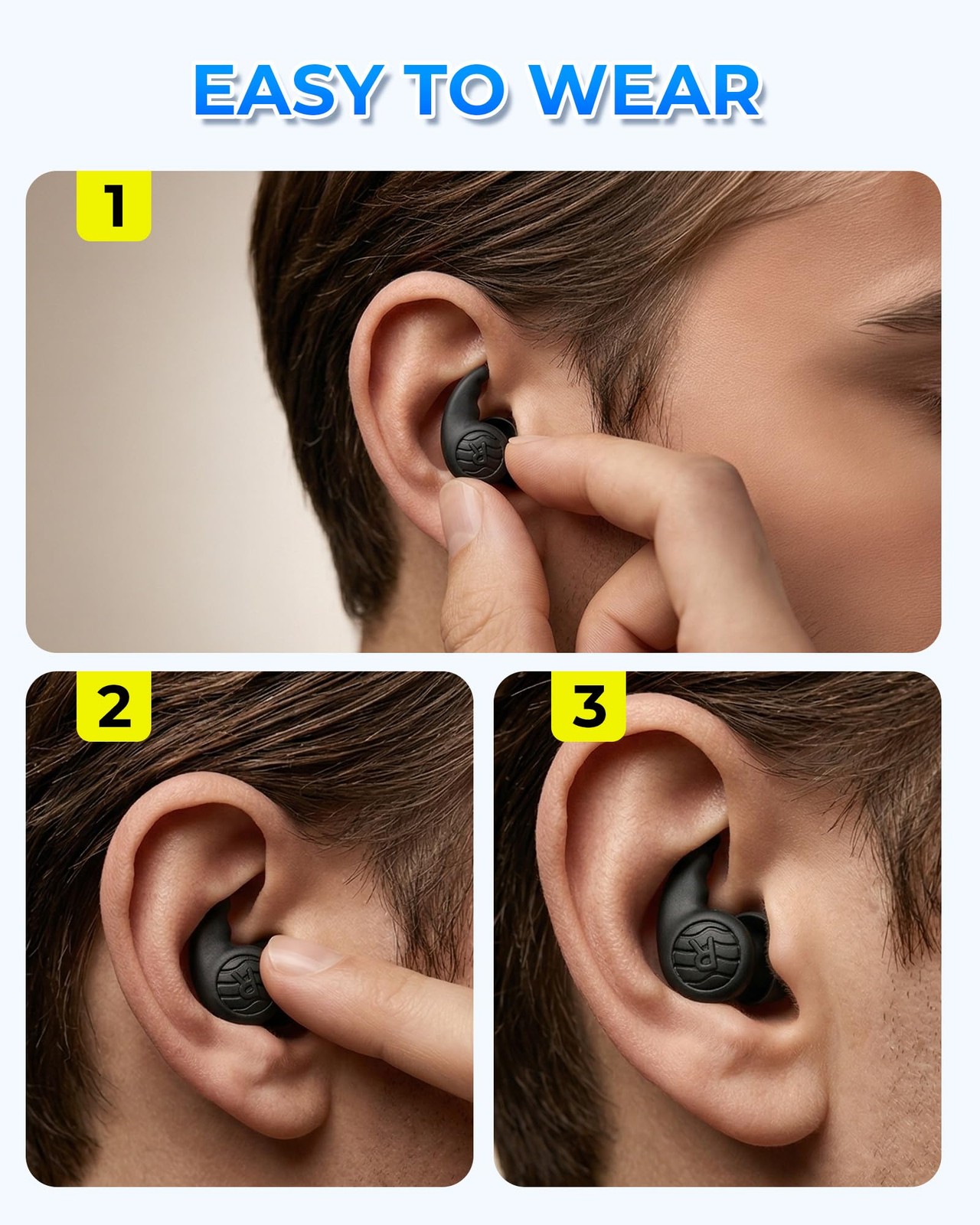 3 Pairs Swimming Earplugs Waterproof 1 pair (Pack of 3), Black-blue-gray
