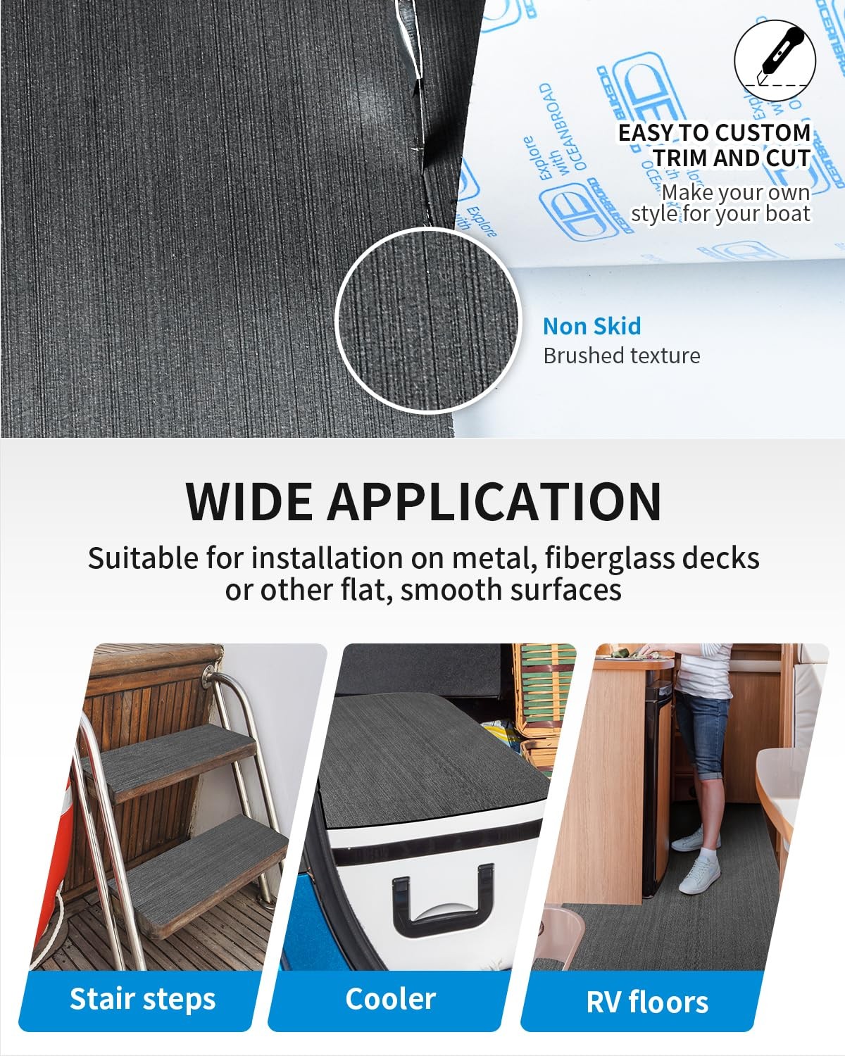 Dark Gray Self Adhesive EVA Foam Non Slip Boat Flooring Decking 48”L x 16”W