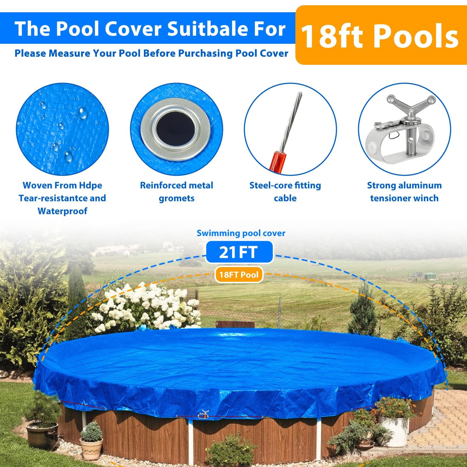18FT Round Above Ground Pool Cover Thick Pool Cover Protector Cover with Winc…