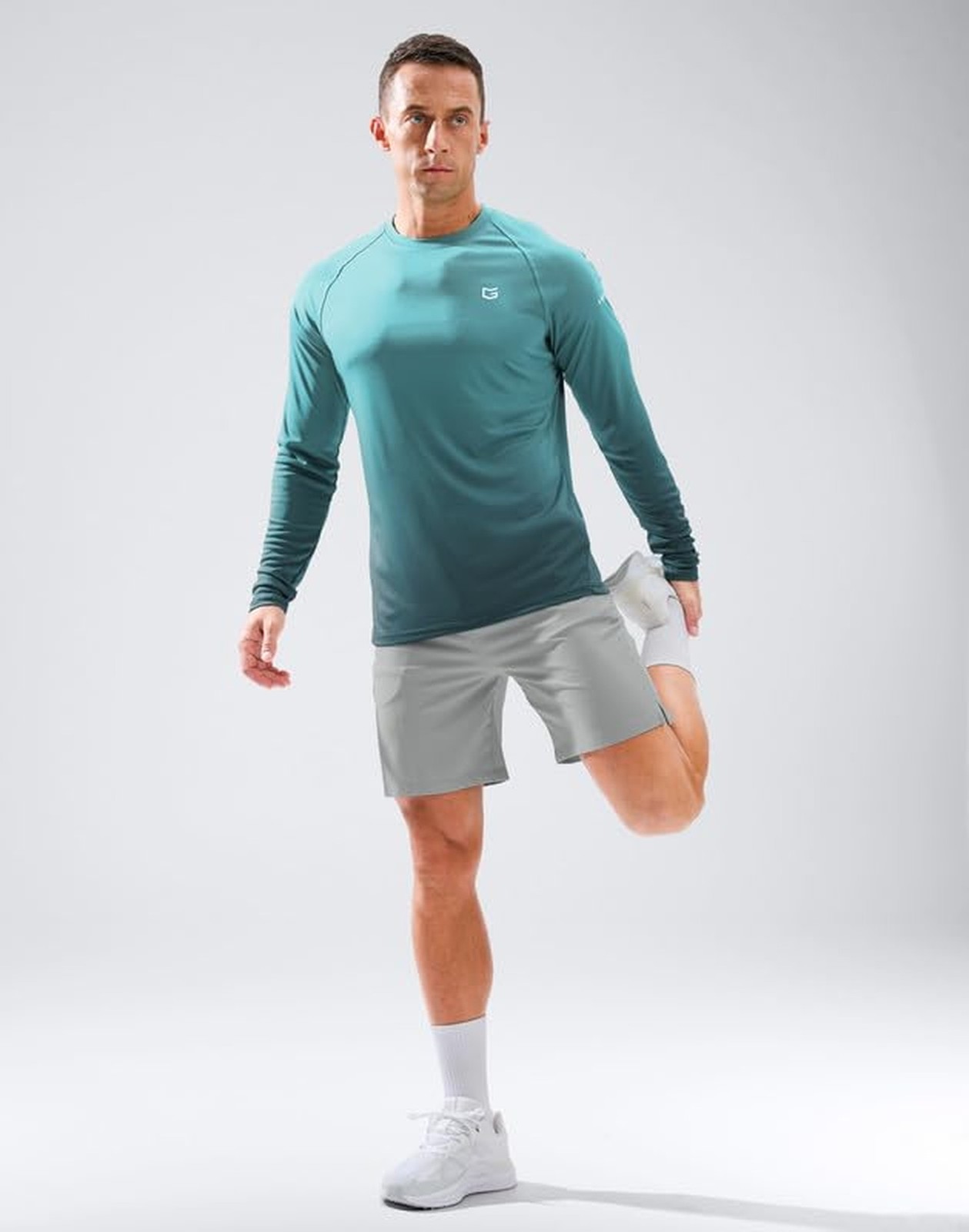 Men’s Sun Protection Long Sleeve Shirts UPF 50+ Gradient Green Grey X-Large