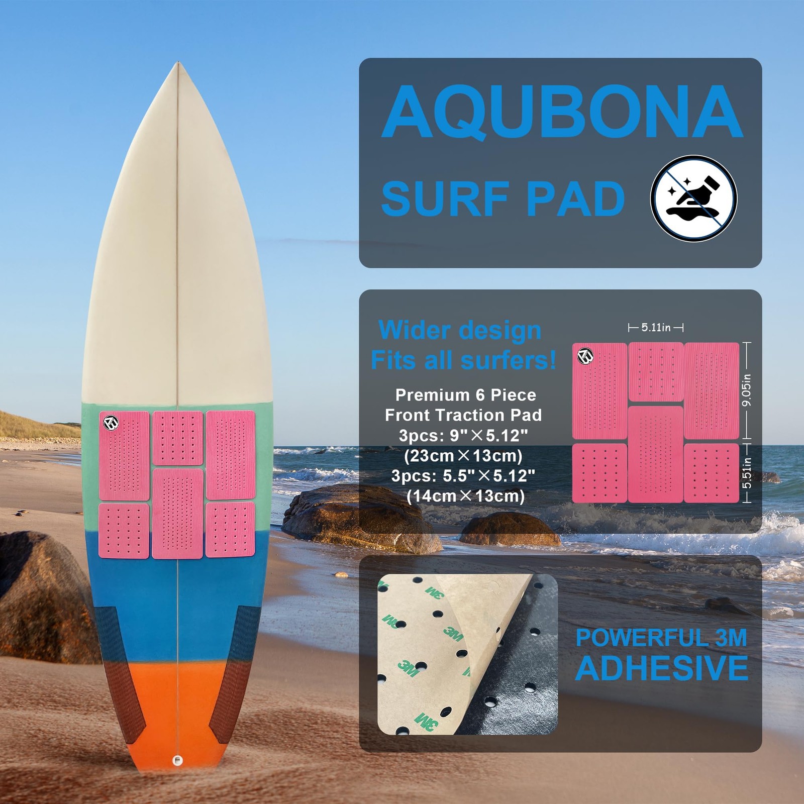 EVA Surfboard Traction Pad 3pcs/6pcs Stomp Pads for All Boards Black/Pink