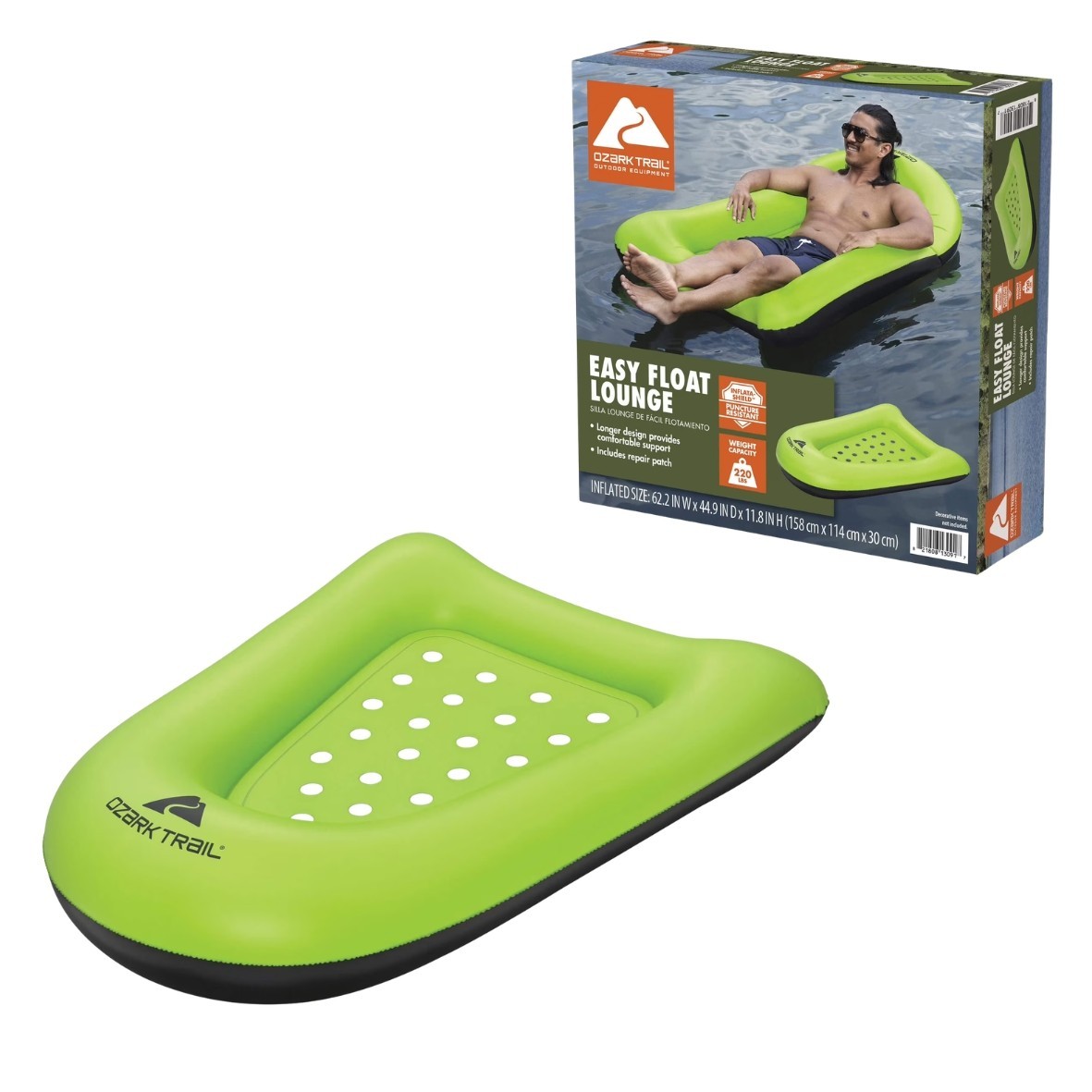 Ozark Trail Easy Float Inflatable Pool Lounge Adult, 62″ Long 🆕