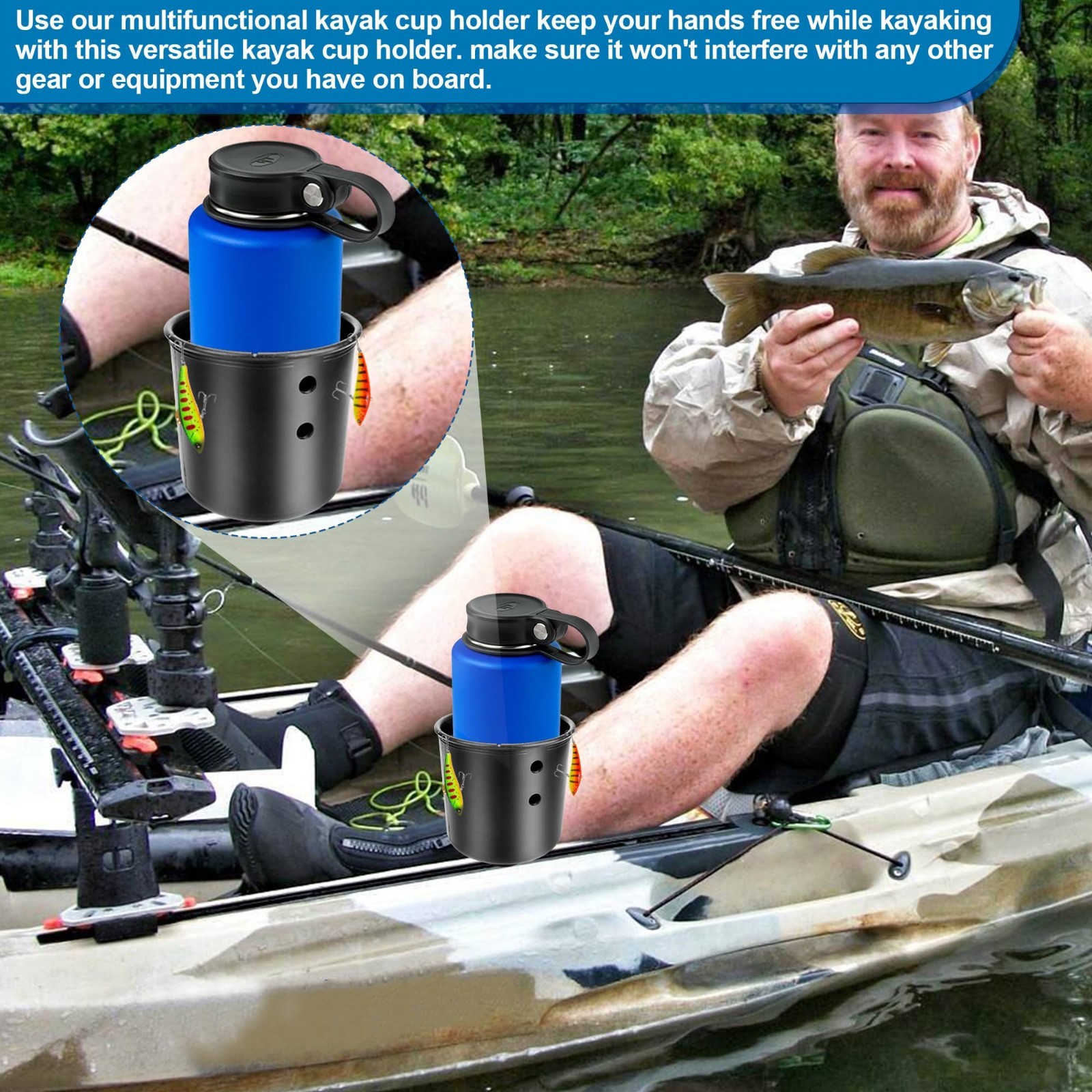 Multi-Functional Kayak Cup Holder & Phone Holder, Track Mount Drink & Bottle Hol