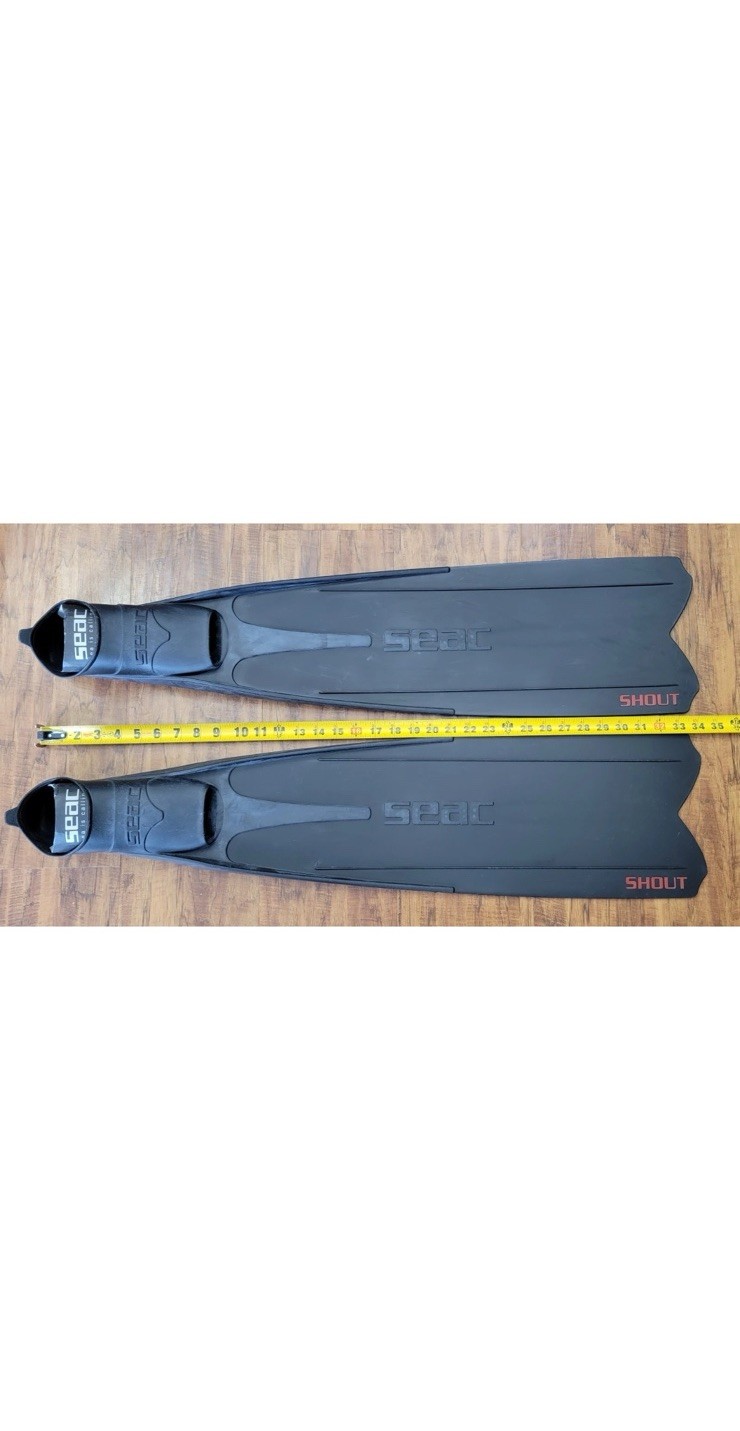 SEAC Shout Long Fins for Freediving, Scuba, Spearfishing, US Size 6.5, Euro 40