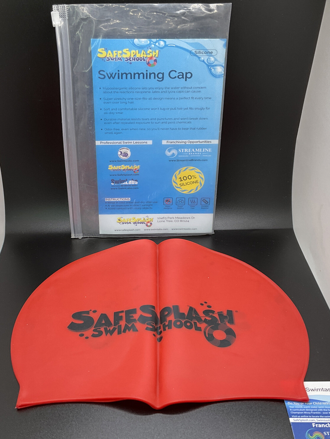 Safe Splash Swimming School 100% Silicone Hypoallergenic Stretchy Swim Cap, Red