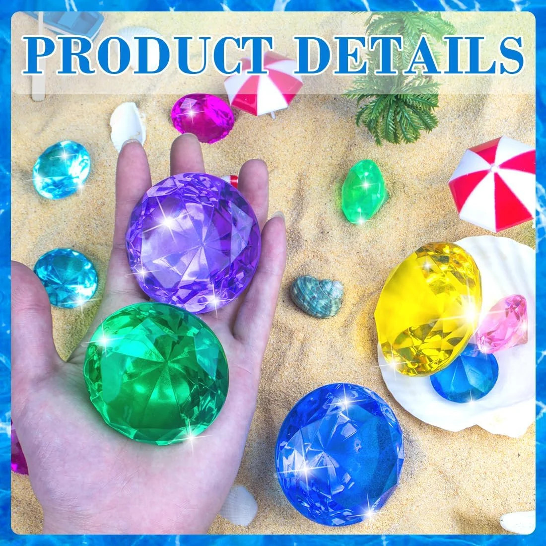 10pcs Extra Large Diving Gems for Pool for Kids,4pcs 60mm Oversized Diamonds and