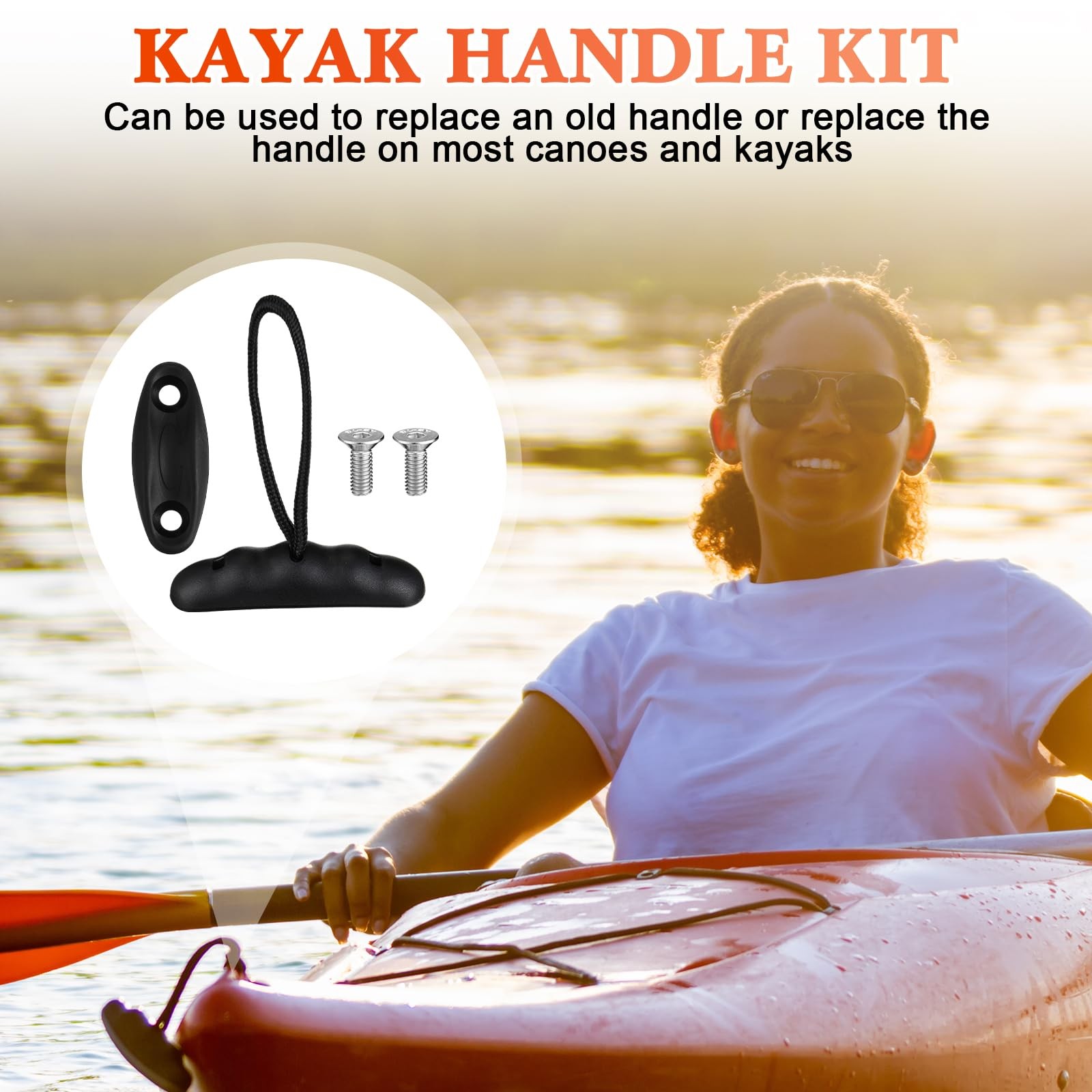 4 PCS Kayak Handles Kit Canoe Carry Pull T Handle Cord Pad Eyes Screws Tools