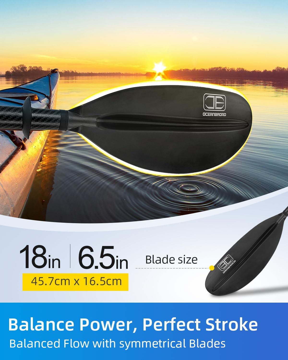 OCEANBROAD Adjustable Carbon Fiber Kayak Paddle 86in/220cm to 94in/240cm Kaya…