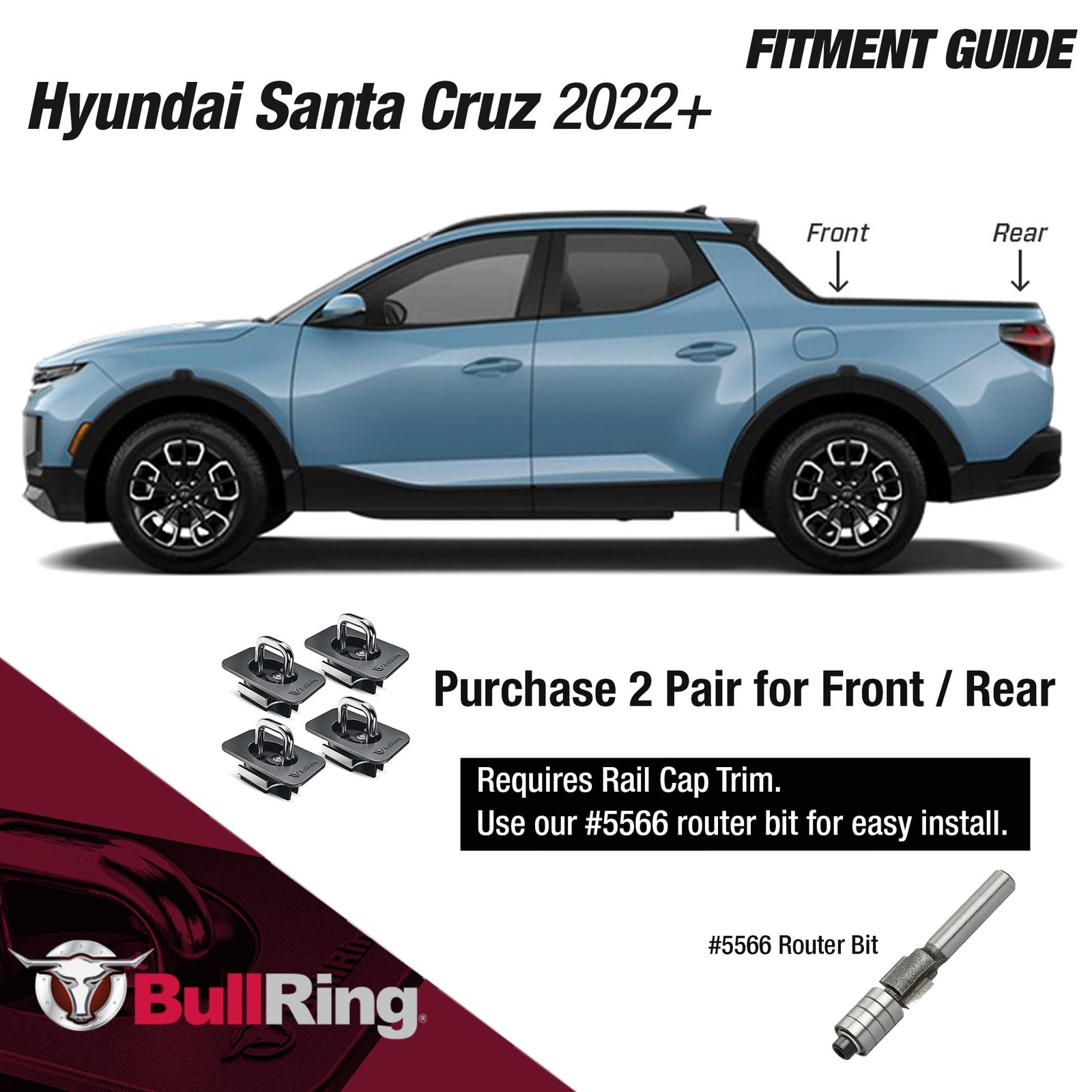BullRing Retractable Flush-Fit Truck Bed Tie Down Anchors for RAM 1500/2500/3…