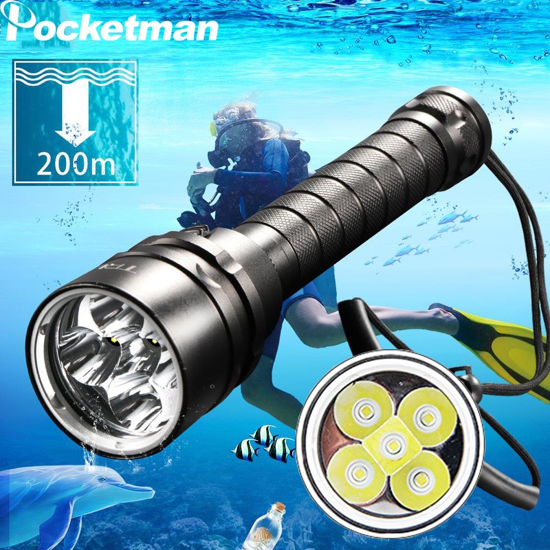 300000LM 5*leds LED Diving Flashlight Scuba Dive Torch Professional Diver Light