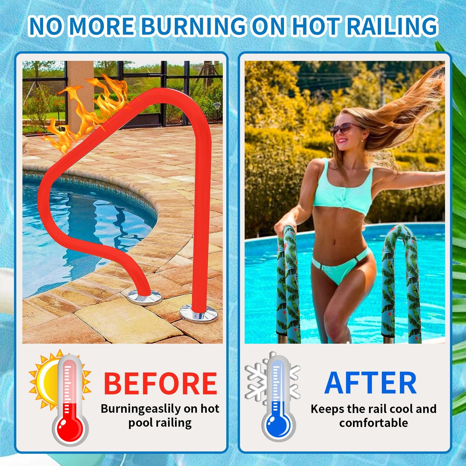 4ft Neoprene Pool Handrail Cover with Zipper | Slip Resistant Grip