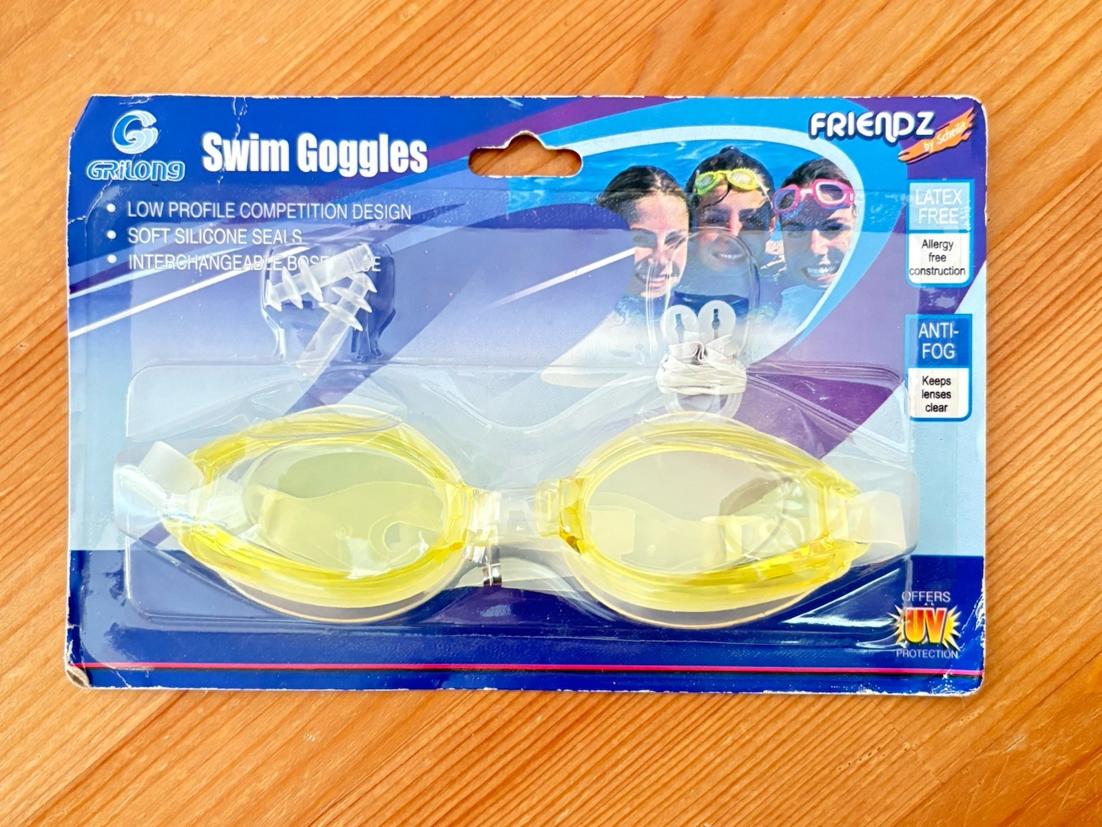 GRiLONG Yellow Swim Goggles Plastic Rubber UV Protection Anti-Fog Adult & Kids