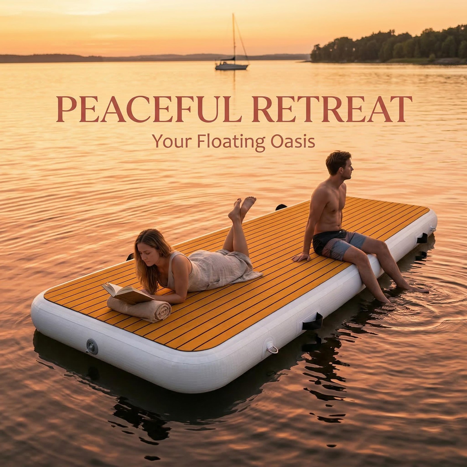 FluxionX Inflatable Dock Platform, 9’10” x 3’3″ x 6″ PVC Floating Water Platform