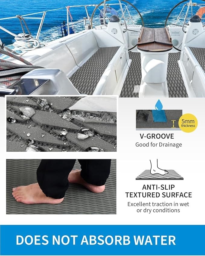 Surf Traction Pad Teak Marine Kayak Flooring EVA Foam Boat Decking Mat 35”x94”
