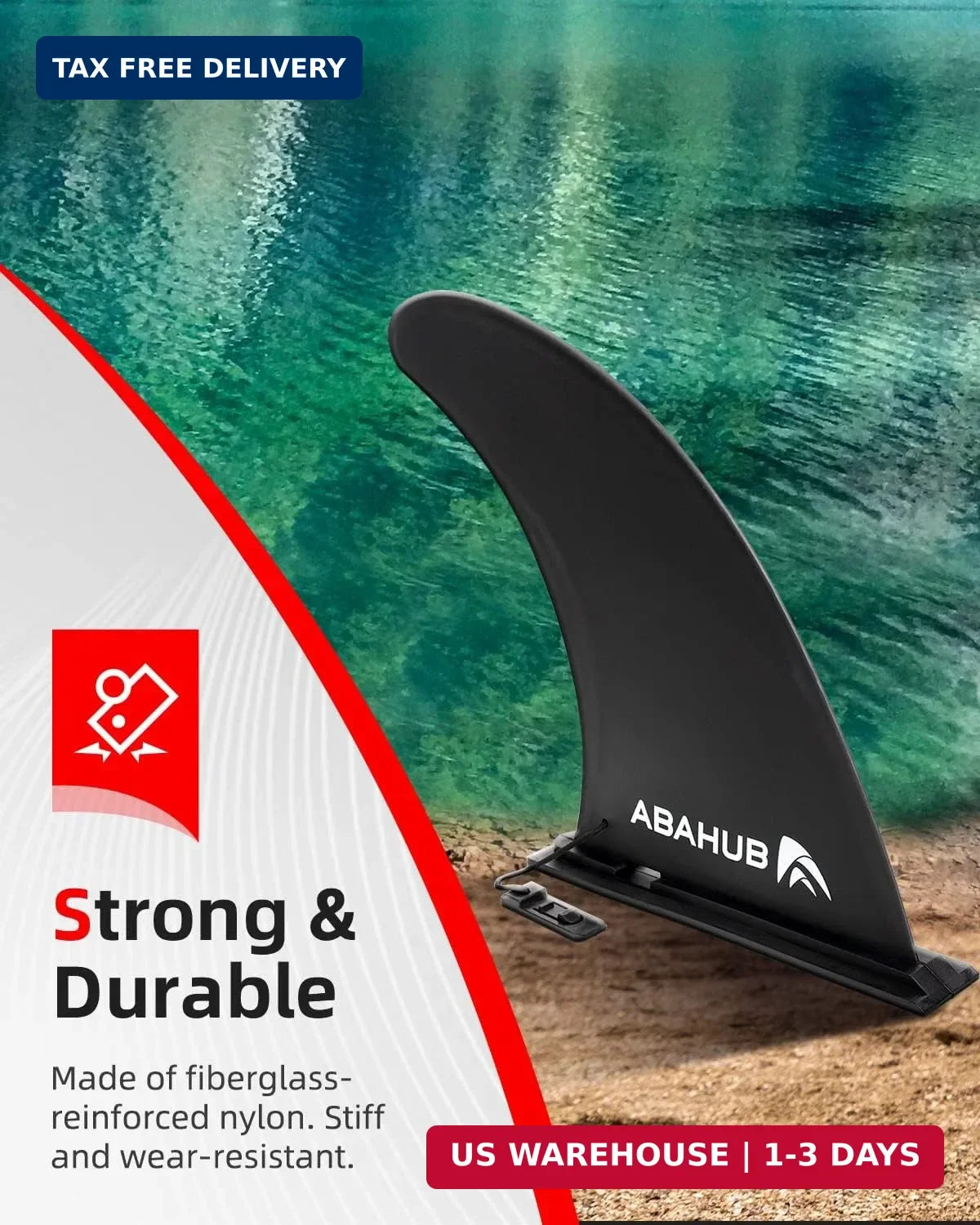 Abahub 9/10” SUP Single Center Fin with 1 Fin Screw, Fiberglass Reinforeced 9/1