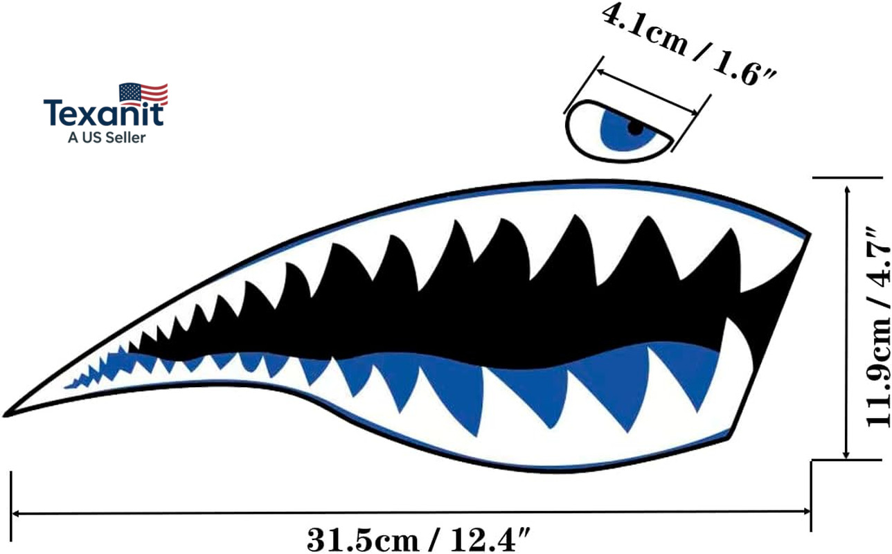 Kayak Stickers Decals Waterproof,2 Pairs Shark Teeth Sticker,Flying Tiger Decal,