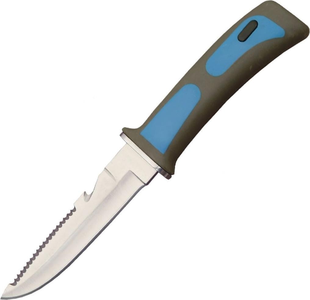 Diving Knife | Rite Edge 4in Stainless Steel Blade Blue/Gray Rubber + Sheath