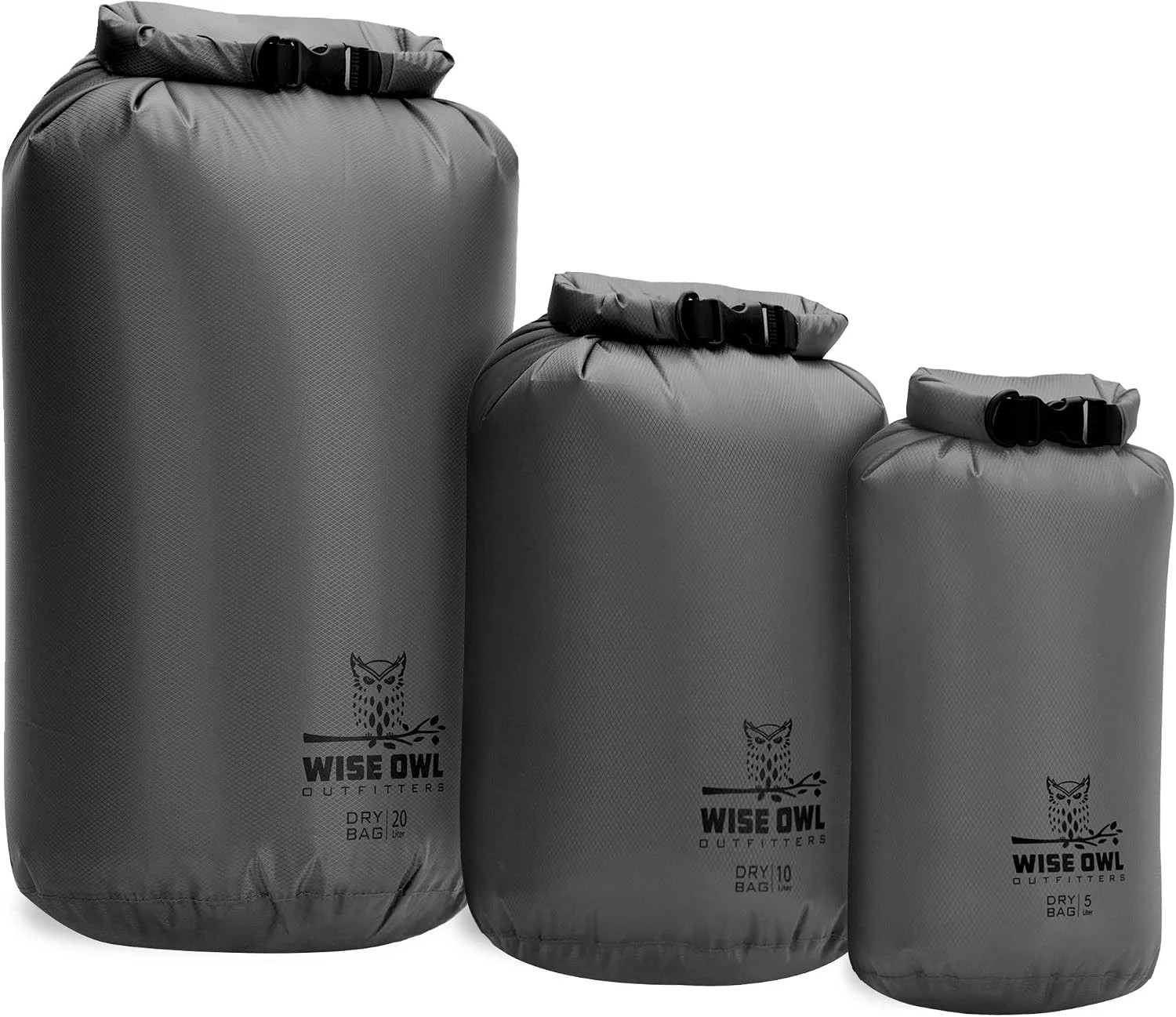Wise Owl Outfitters Waterproof Dry Bag 3-Pack – Lightweight & Airtight 5L/10L/20