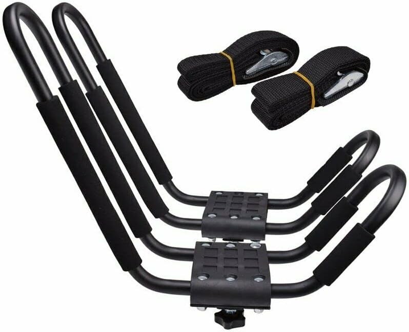 J-Bar Rack HD Kayak Carrier Canoe Boat Surf Ski Roof Top Mounted on Black