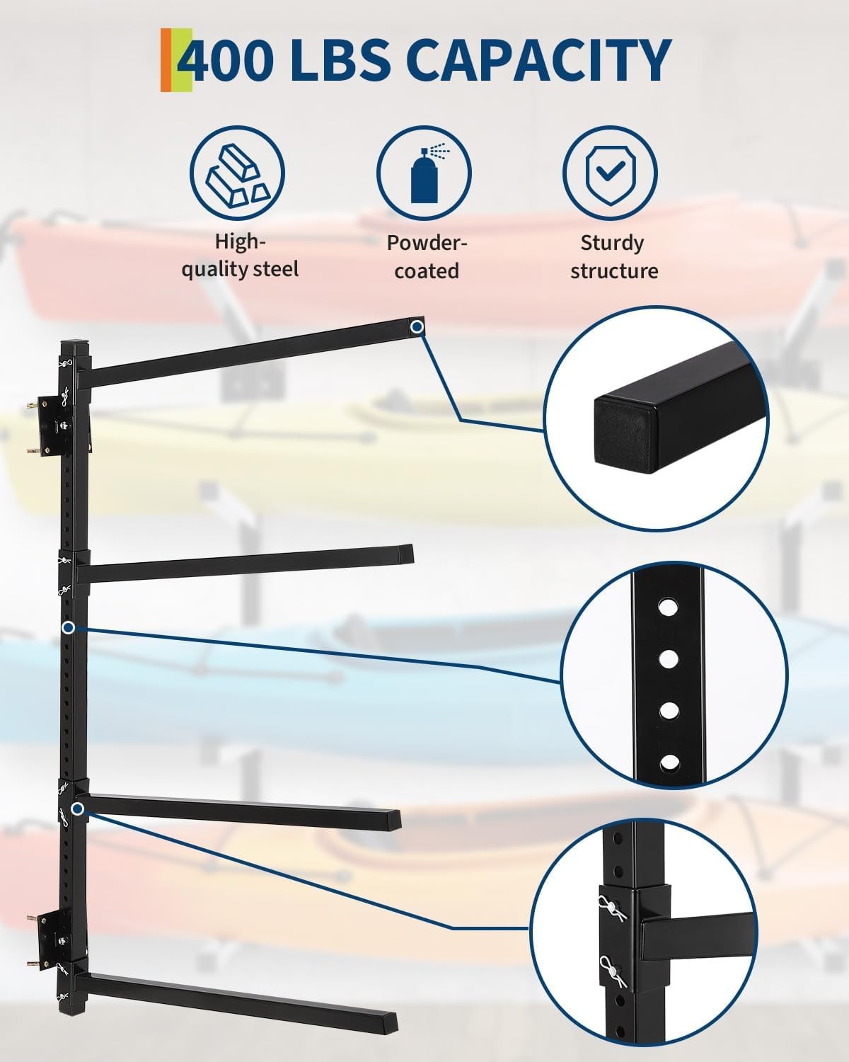 Garvee Wall Mounted Kayak Rack for 4,Adjustable Kayak Wall Mount Rack 400 LBS
