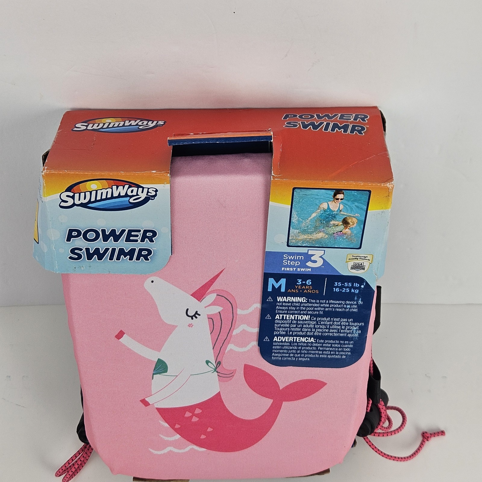 SwimWays Power Swimr Training Aid Swim Step 3 Medium 3-6 years 35-55 LB Pink New