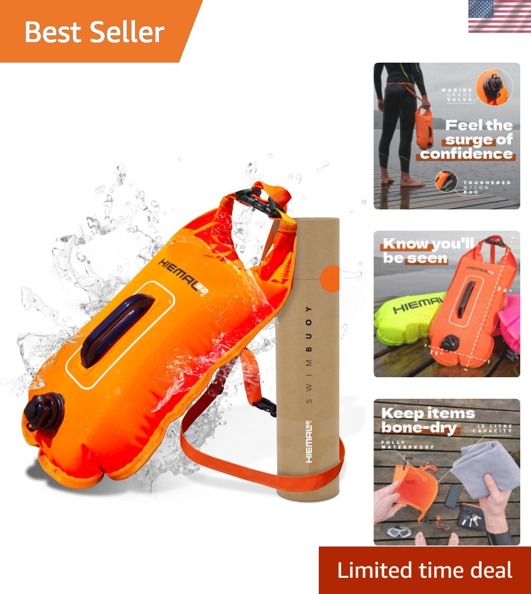 Swim Buoy for Open Water with Dry Bag 15L – Fully Waterproof Swim Bubble – Be…