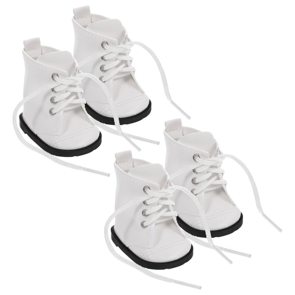 2 Pairs Durable White Miniature Doll Boots for 18 Inch Dolls Casual Outfit Shoes