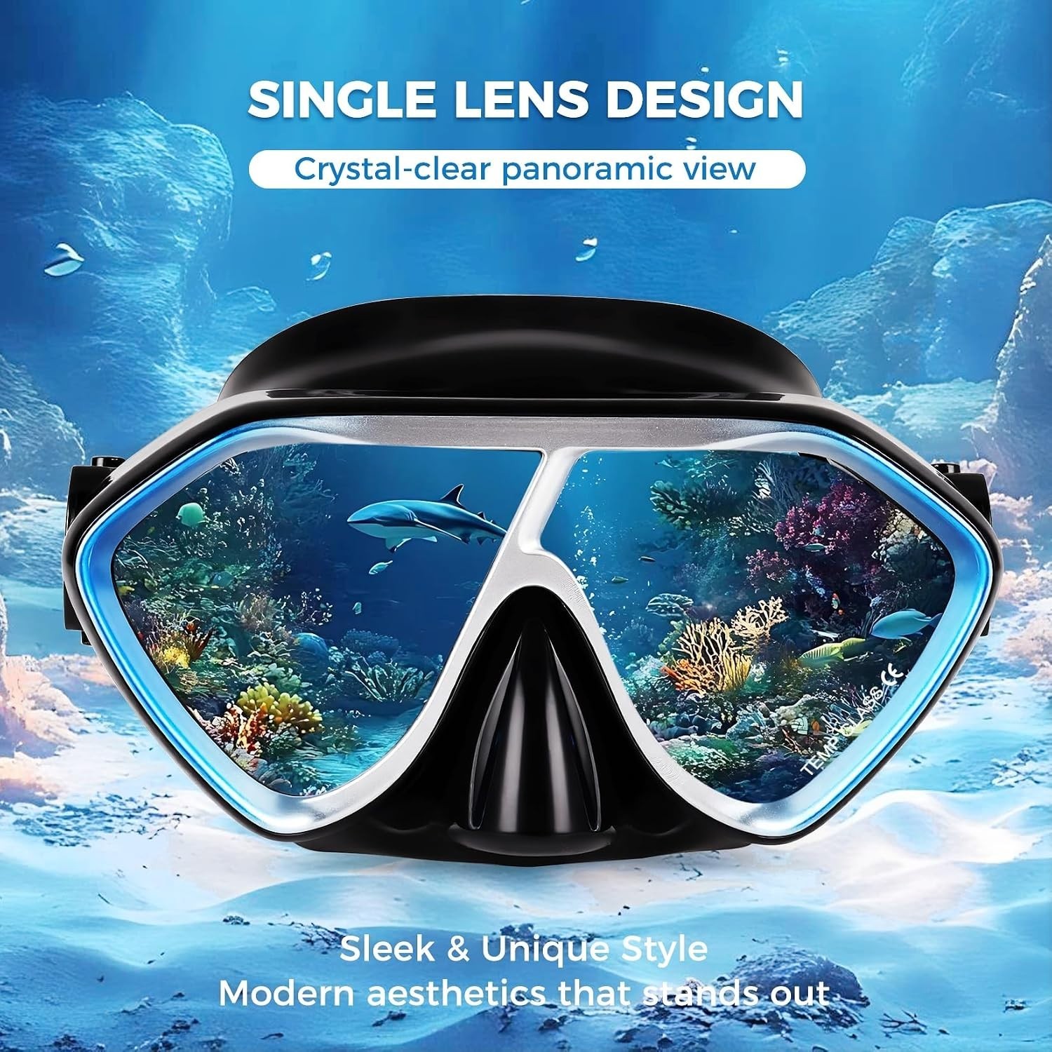 Scuba Diving Mask Tempered Glass Lens Swim Goggles Snorkeling Panoramic