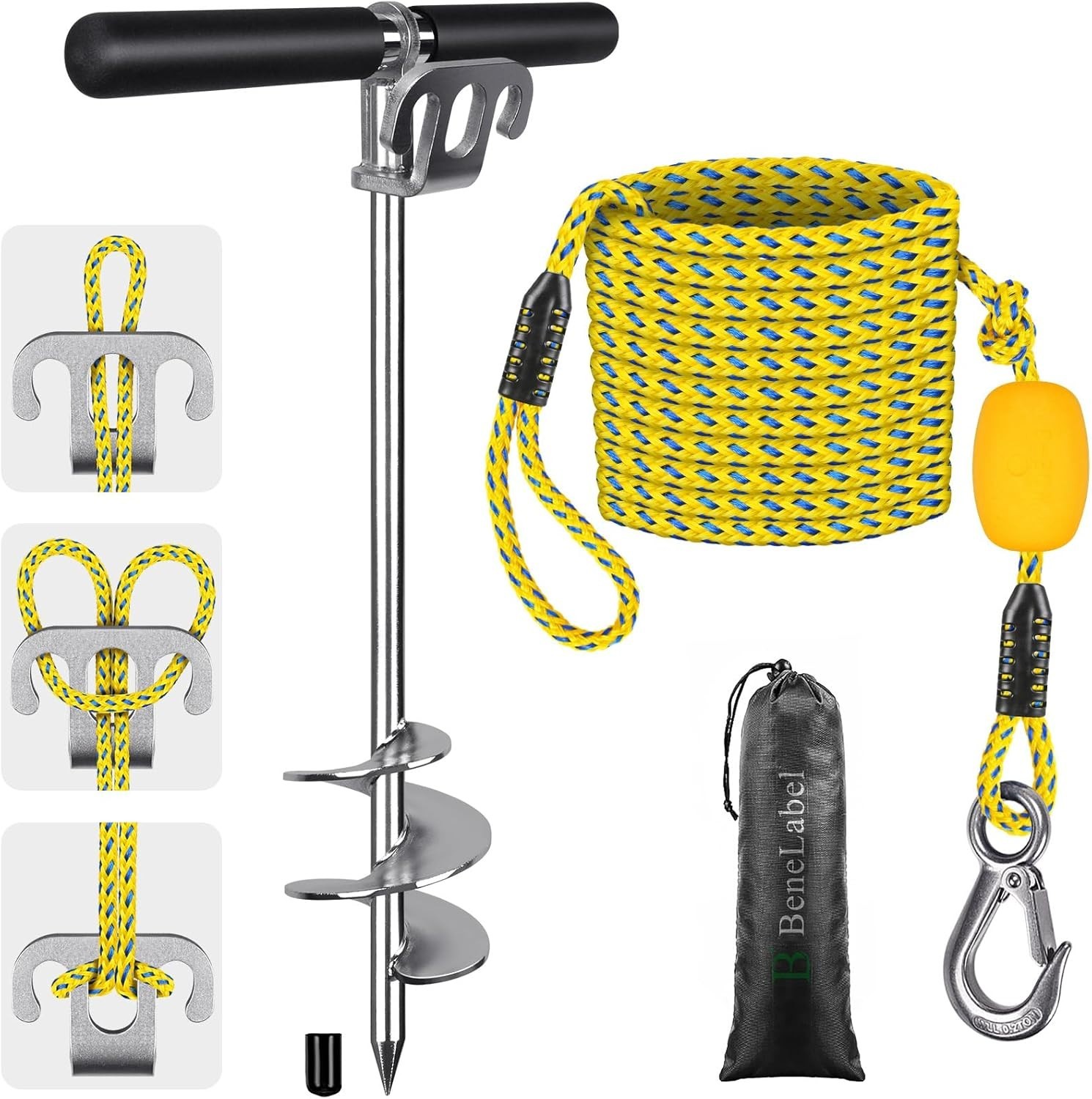 17″ 26″ 36″ Boat Sand Anchor for Boat Screw 36″ Anchor with 32ft Yellow Ropes
