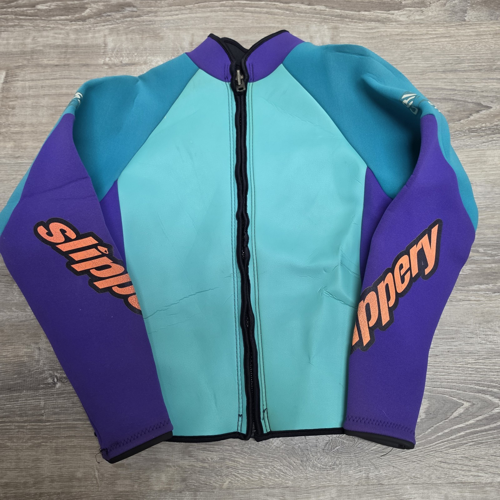 Vintage Slippery USA 2 Piece Wetsuit Set Jacket Farmer John Teal Purple Youth XL