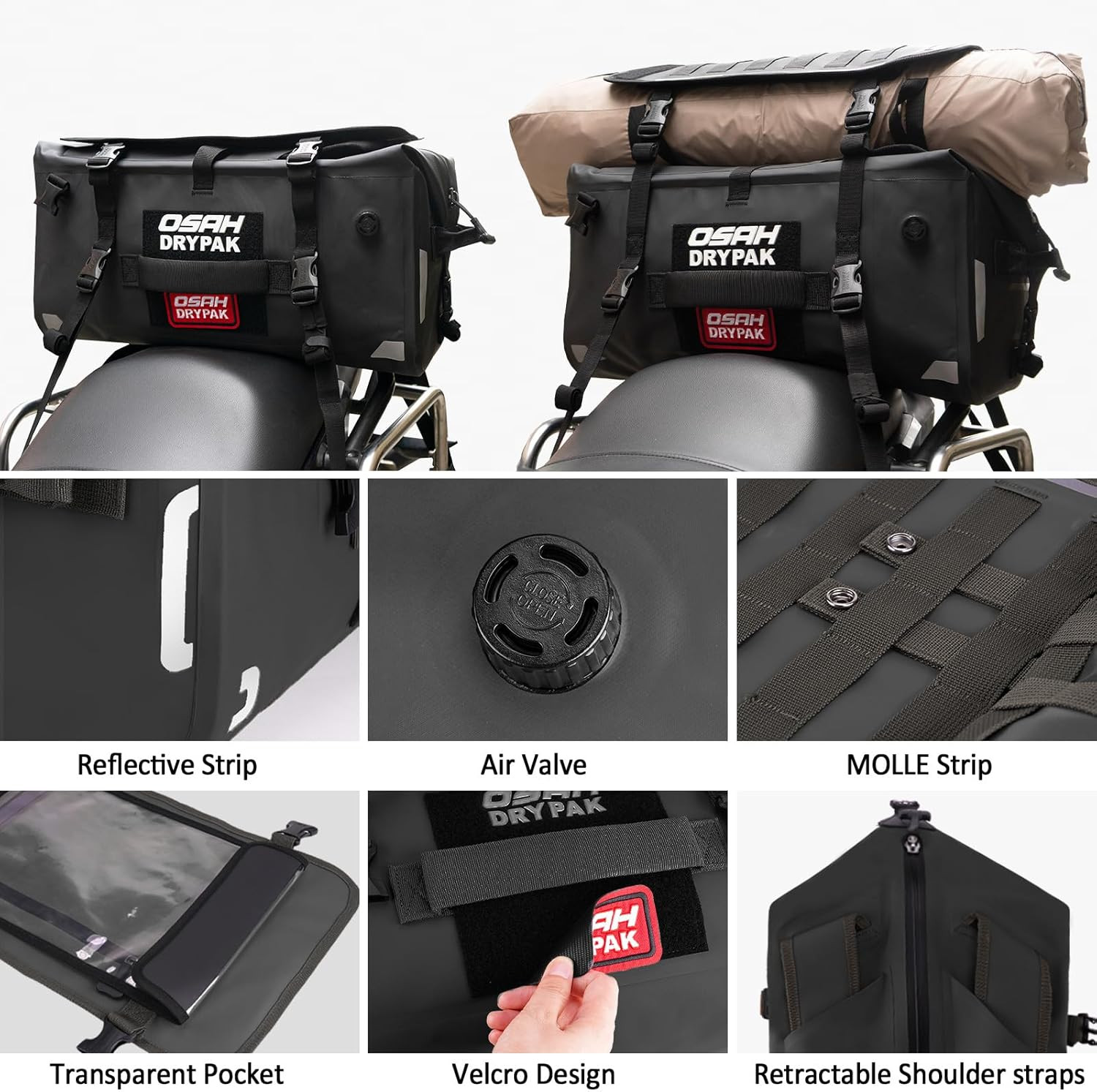 Waterproof Motorcycle Tail Bag, 40L Waterproof Duffel Bag, Motorcycle Dry Bag, M