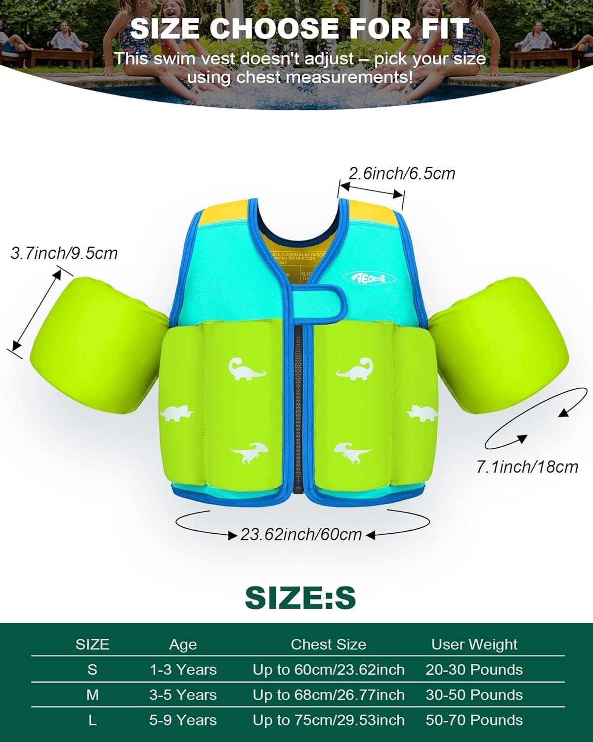 Toddler Swim Vest 20-30-50-70 Pounds, Kids Pool Floaties for 1-2-3-5-7-9 Years