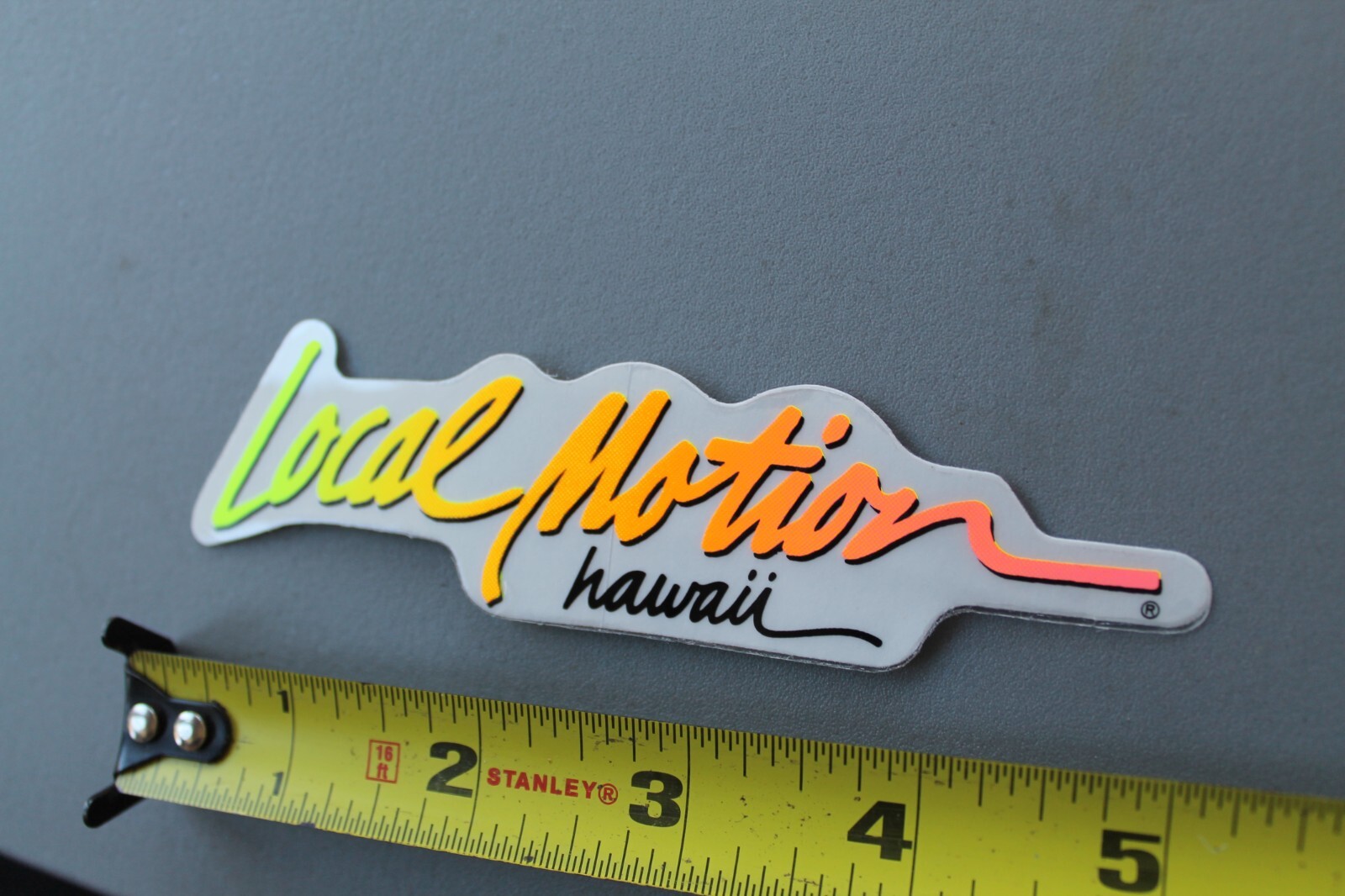 LOCAL MOTION Hawaii Clear Neon Orange Yellow 80’s Surf Vintage Surfing STICKER