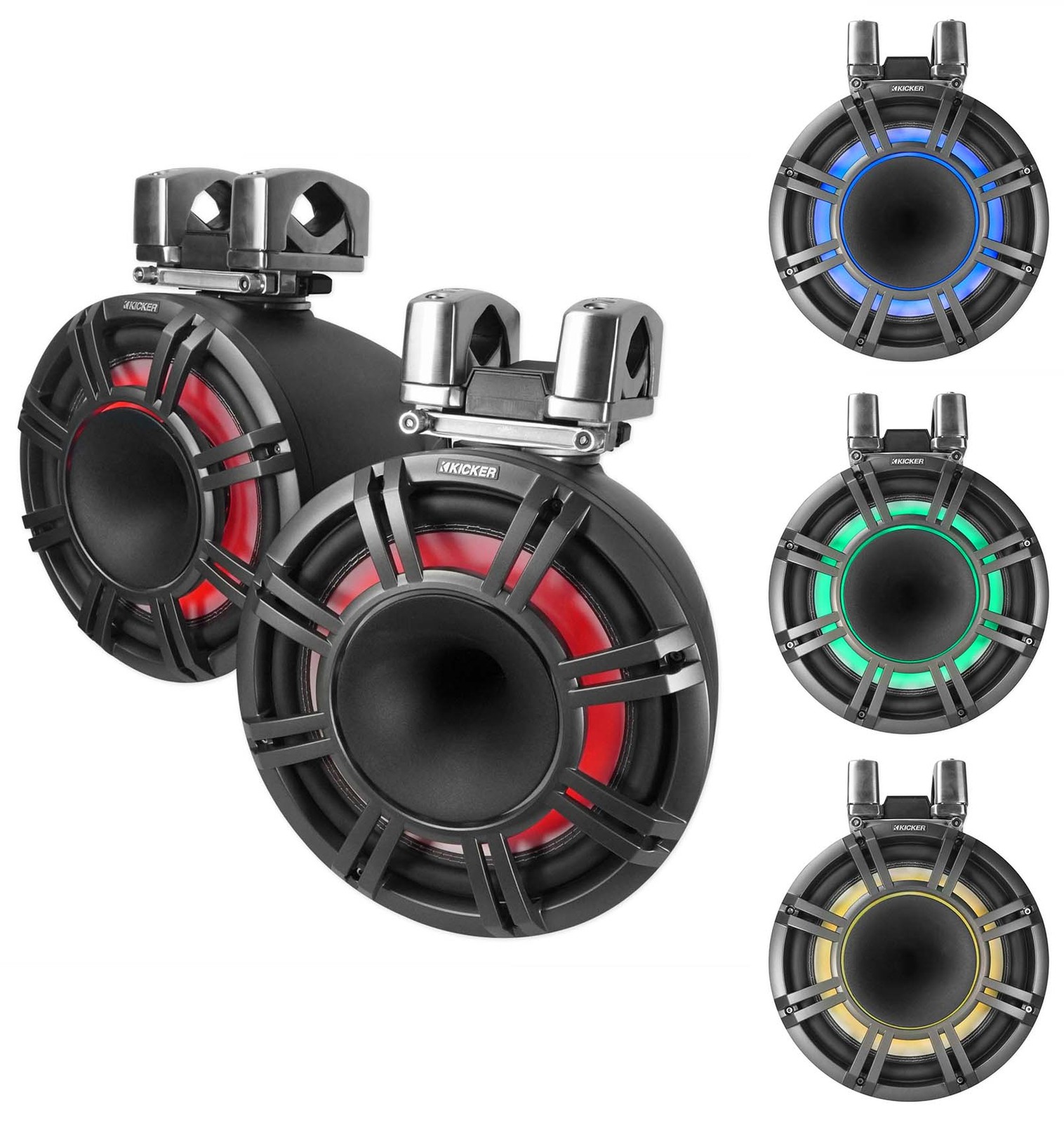 Pair Kicker KMTC9 HLCD 9″ 600w LED Wakeboard Tower Speakers+(2) Party Speakers