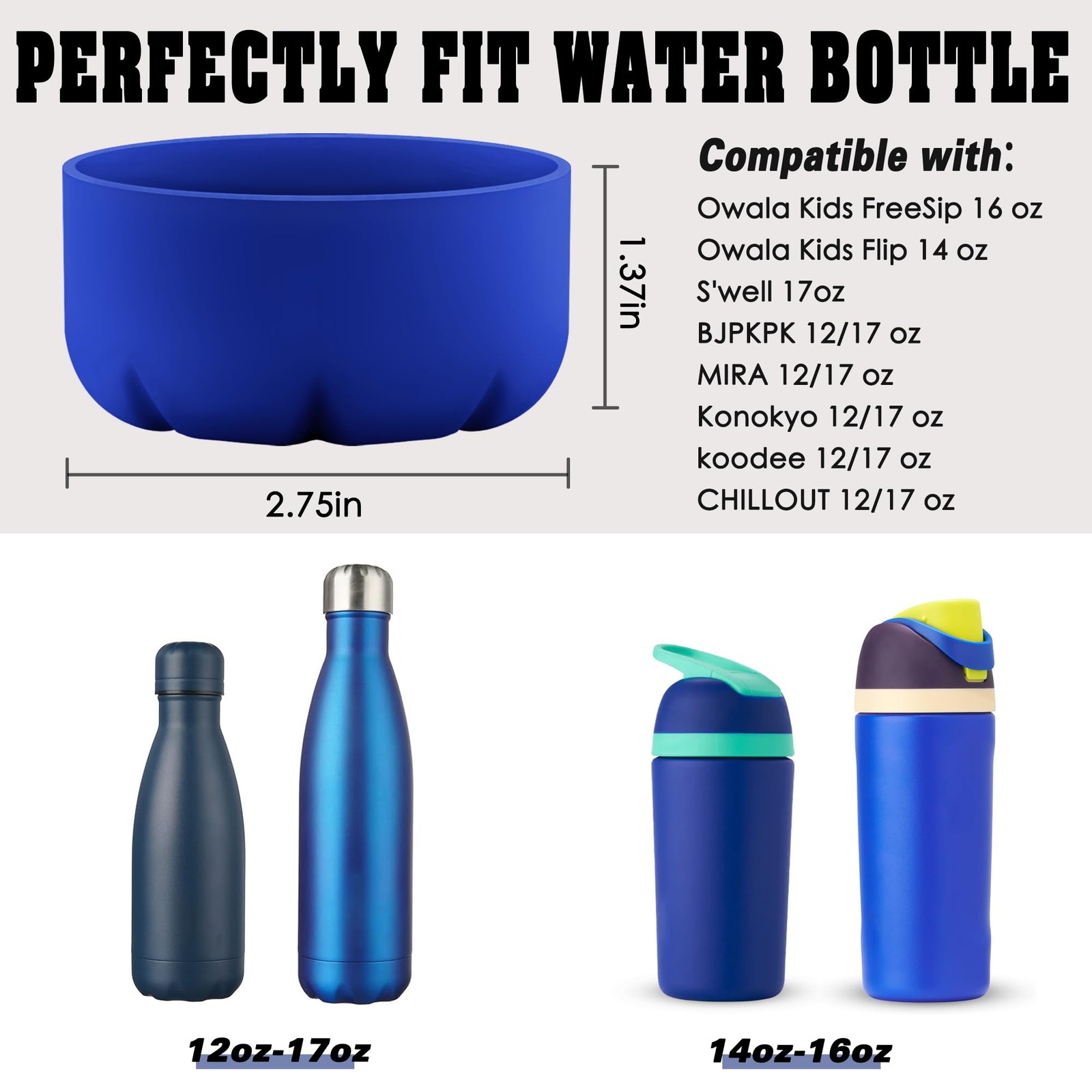 VIKIZUES Silicone Boot Fit Owala 14/16oz & water bottle 12/17oz, Blue