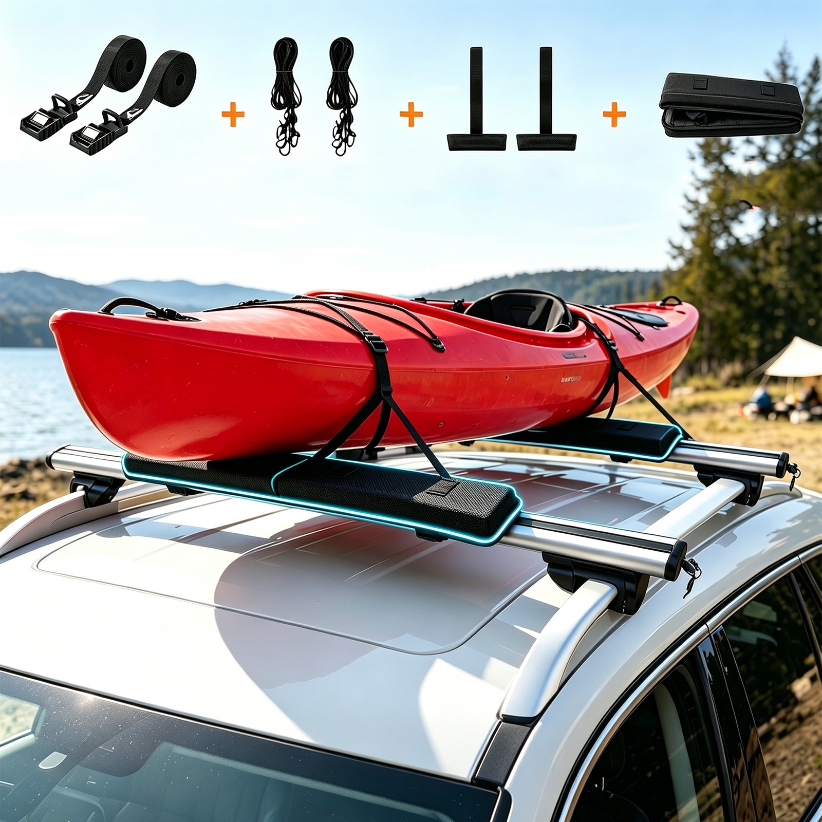 Fit Various Crossbars Silicone Tie Down Straps Bag Roof Rack Pads 28″ Soft Aero