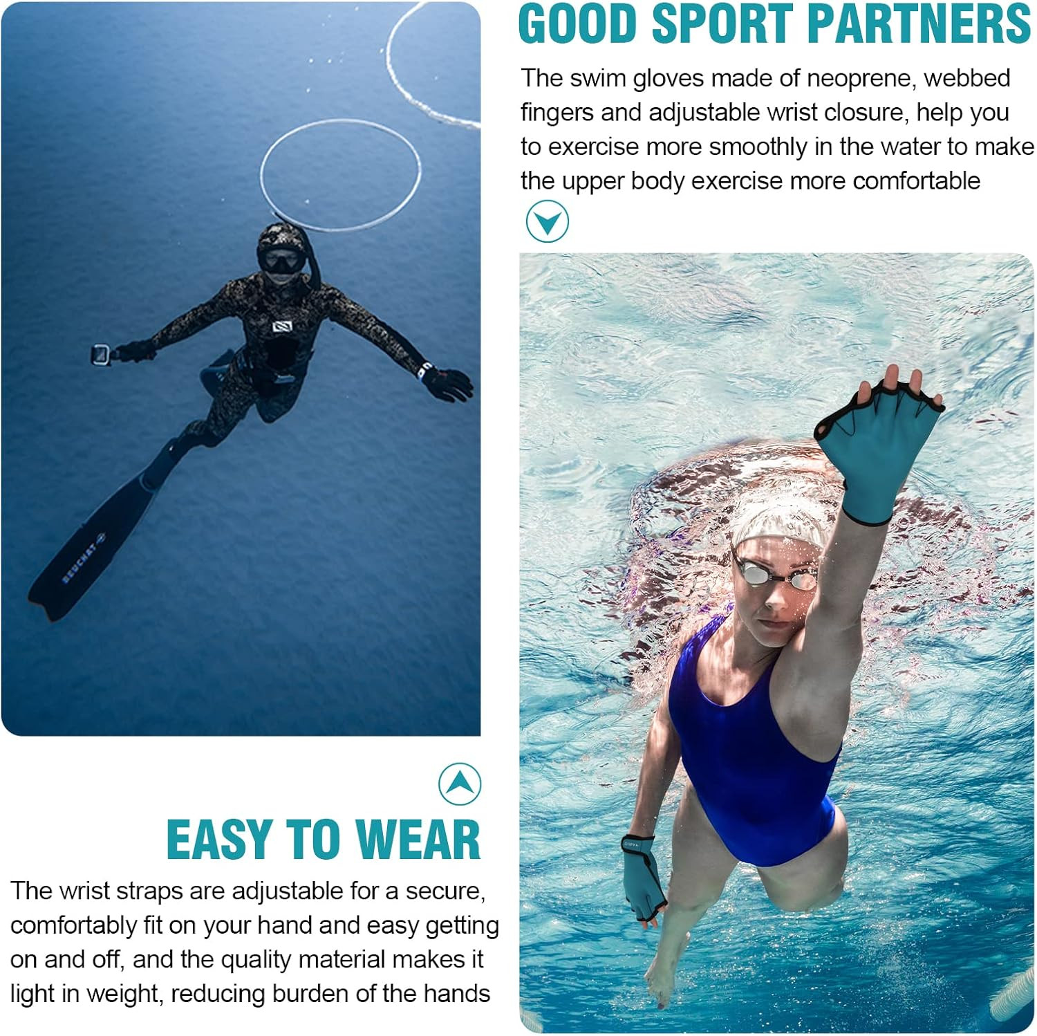 Aquatic Gloves for Helping Upper Body Resistance, Webbed Swim Gloves Well Stitch