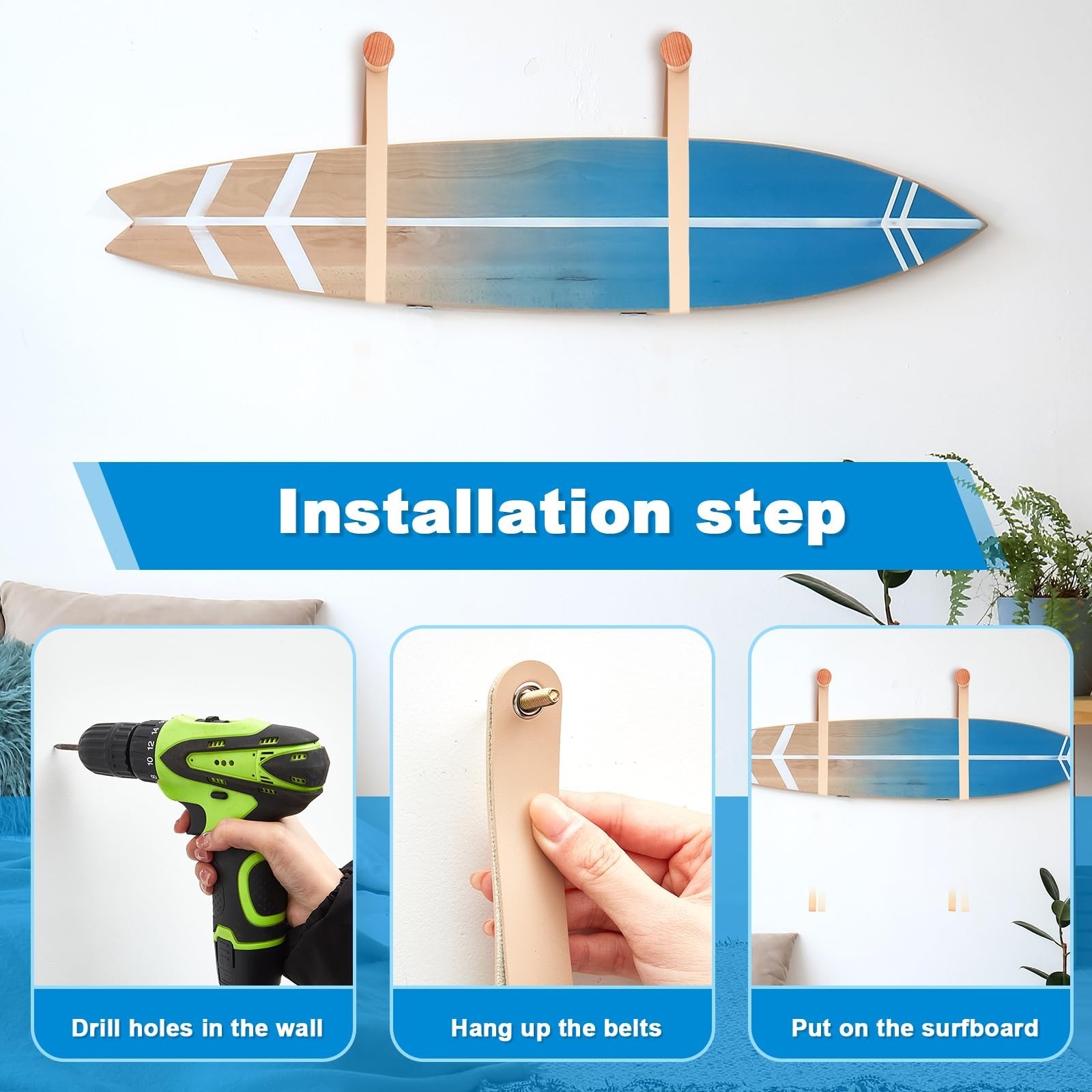 Vercraft 2 Pcs Surf Board Wall Mount Leather Surf Board Rack Sustainable Snow…