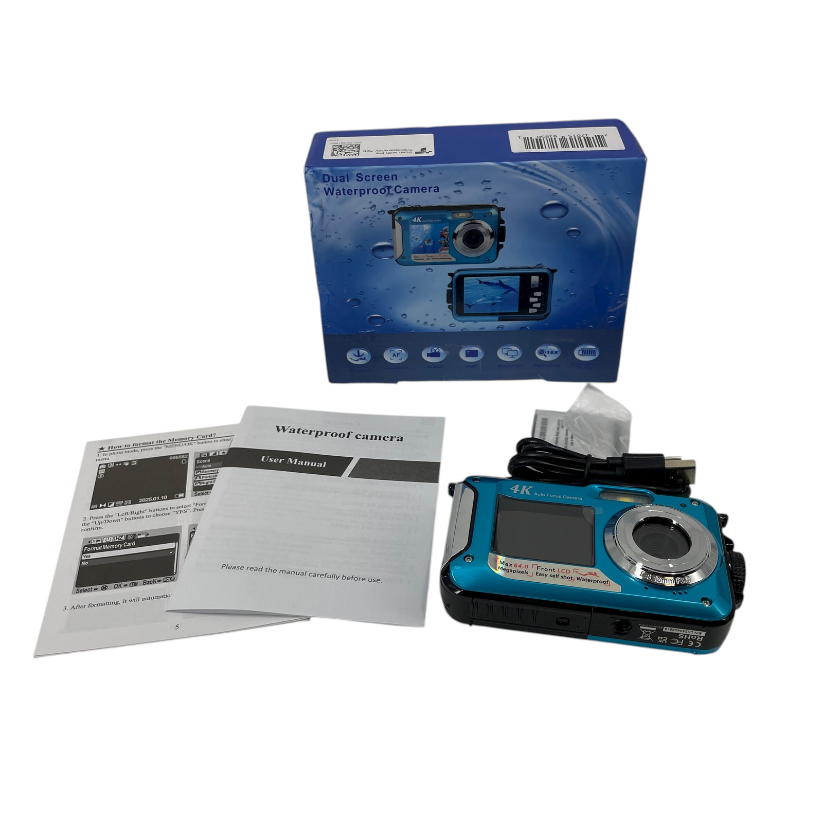 4K Underwater Camera 11FT Waterproof Camera Blue #NO8501 (AR)