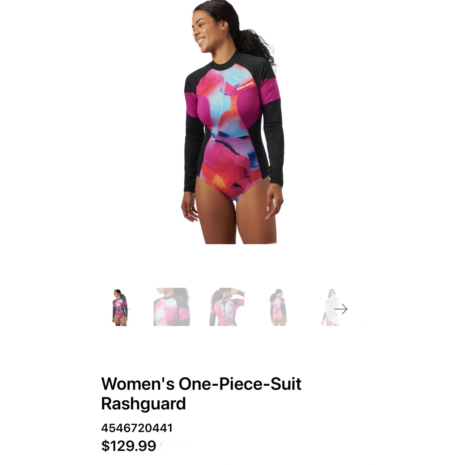 Women’s Sea-Doo 1 Piece Long Sleeve Rashguard 50 UV Protection Violet Sz Lg NWT
