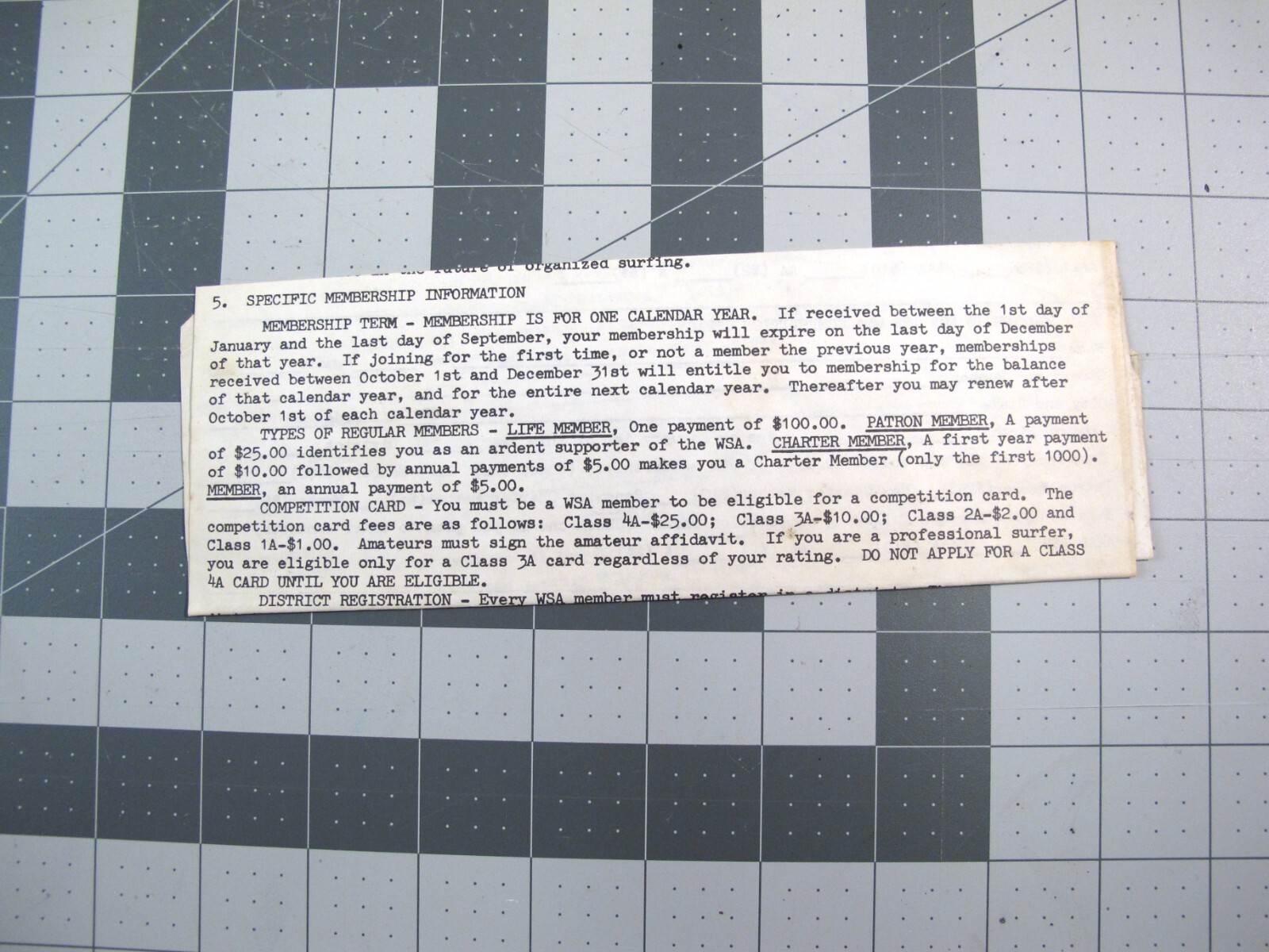 vtg Surfing ephemera- 1970s Western Surfing Association member form