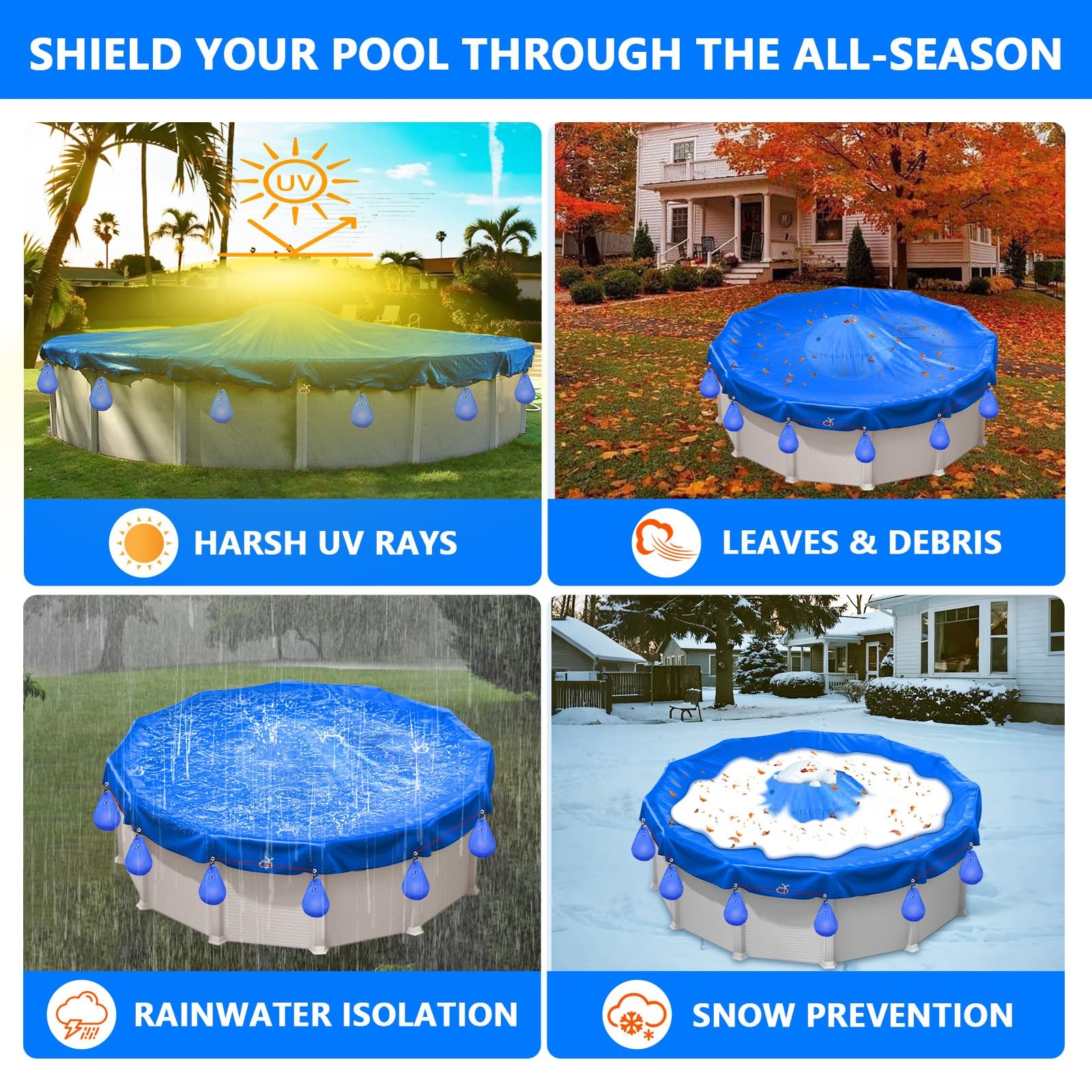 18FT Round Above Ground Pool Cover Thick Pool Cover Protector Cover with Winc…