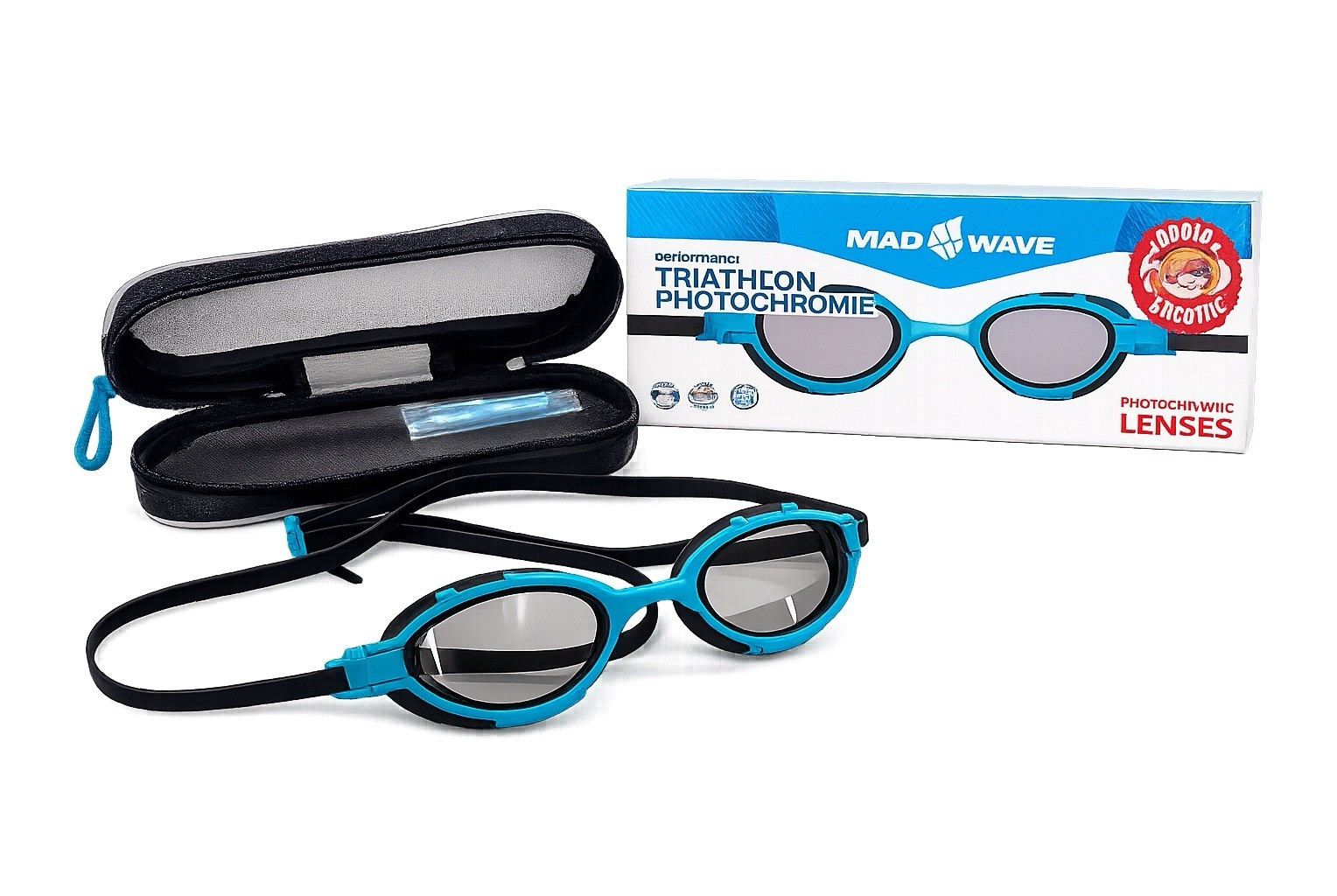 Mad Wave Triathlon Photochromic Swim Goggles w/ Case Blue/Black