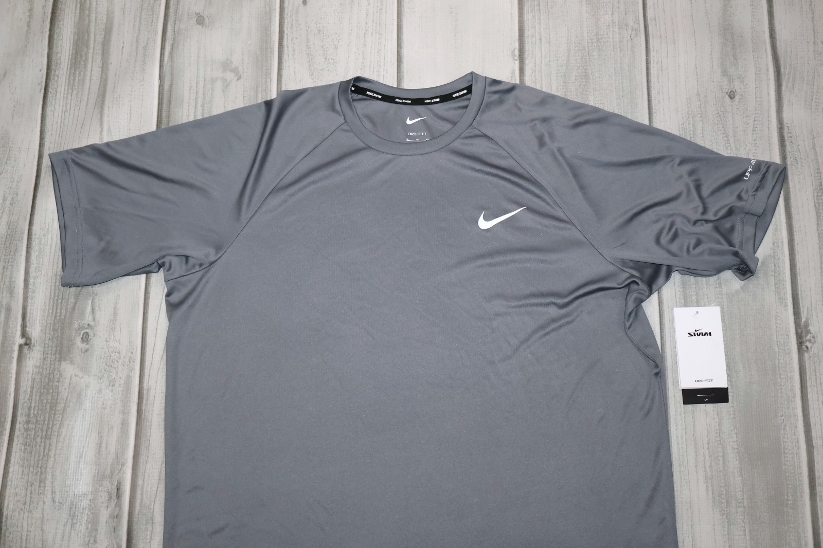 NEW Nike Swim Hydroguard Essential Men’s Dri-FIT UV Short Sleeve Top Gray UPF 40