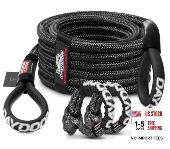 Recovery Tow Rope Kit with 2 Soft Shackles, 7/16 Inch x 30 ft 31,200 Lbs